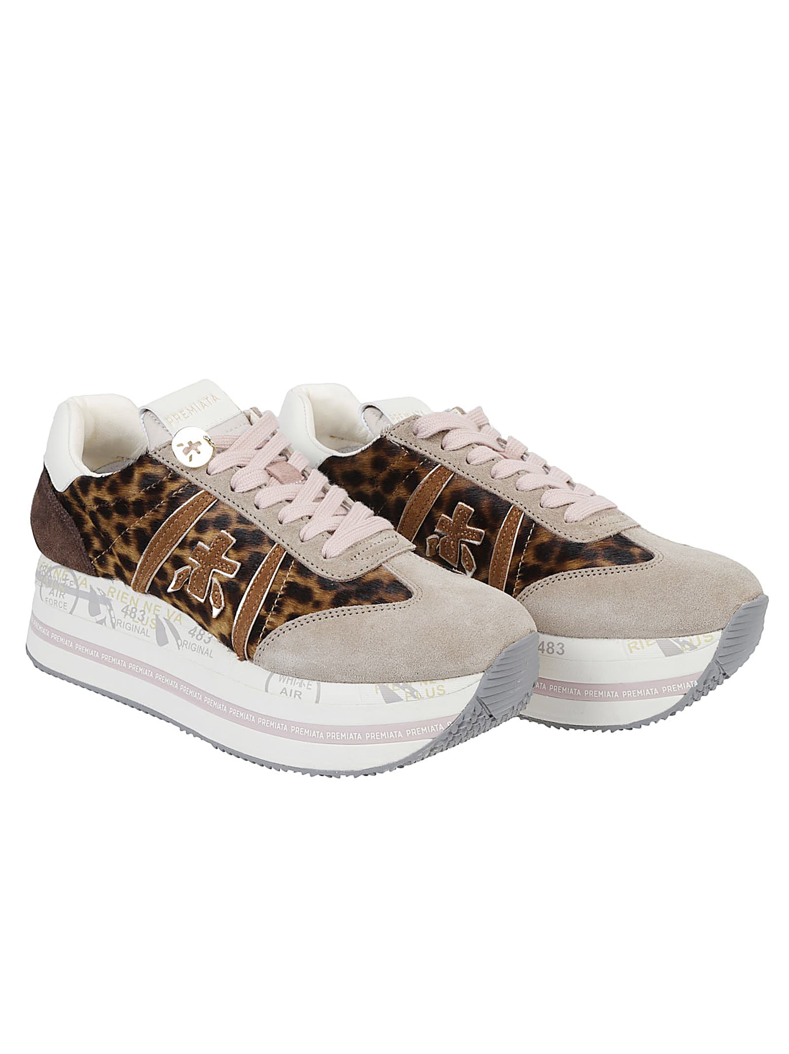 Premiata Animal Print Ponyskin Sneakers With Iconic Embossed Logo In Neutral