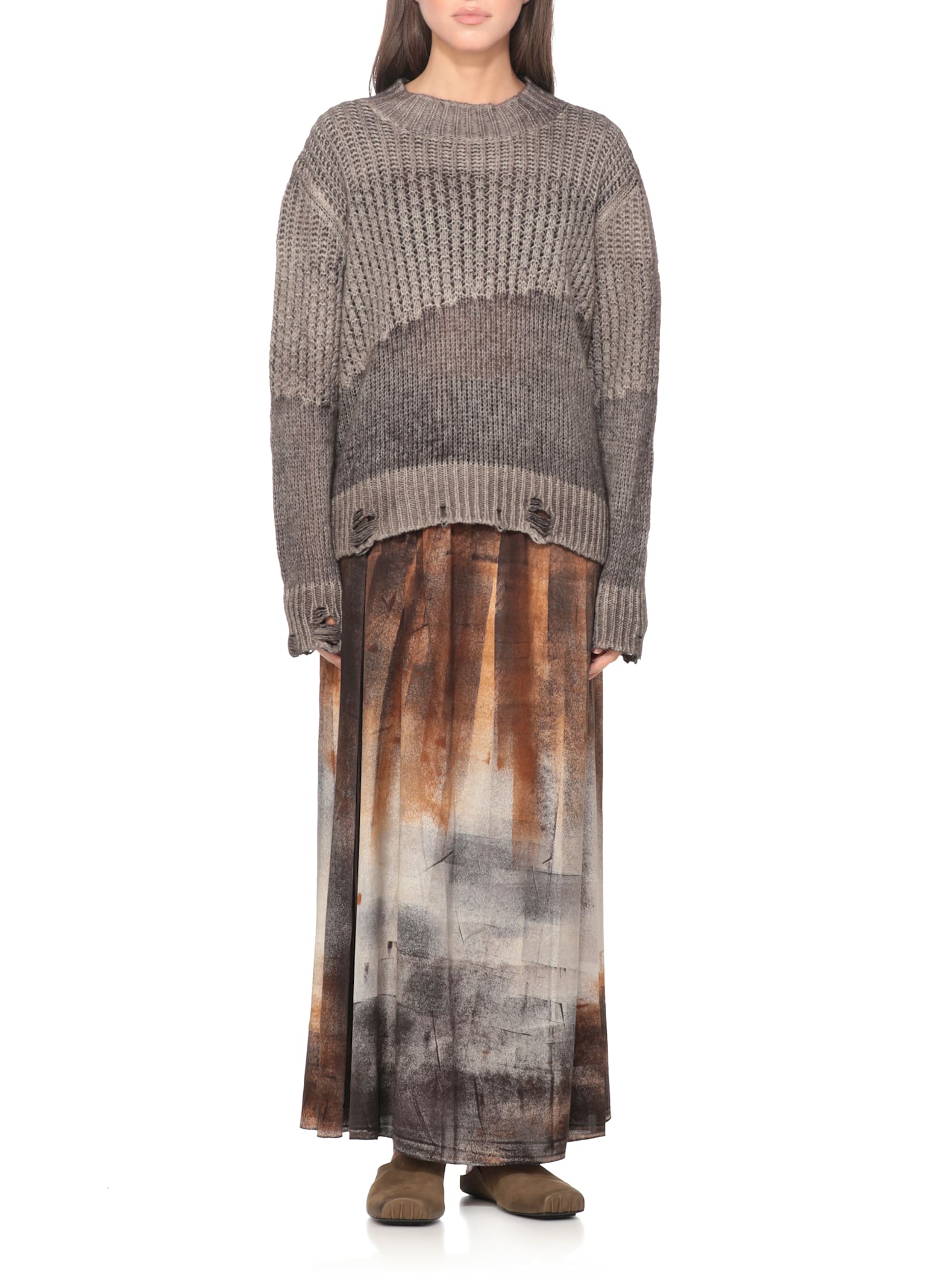 Avant Toi Ribbed Distressed Cashmere-silk Blend Sweater In Gray