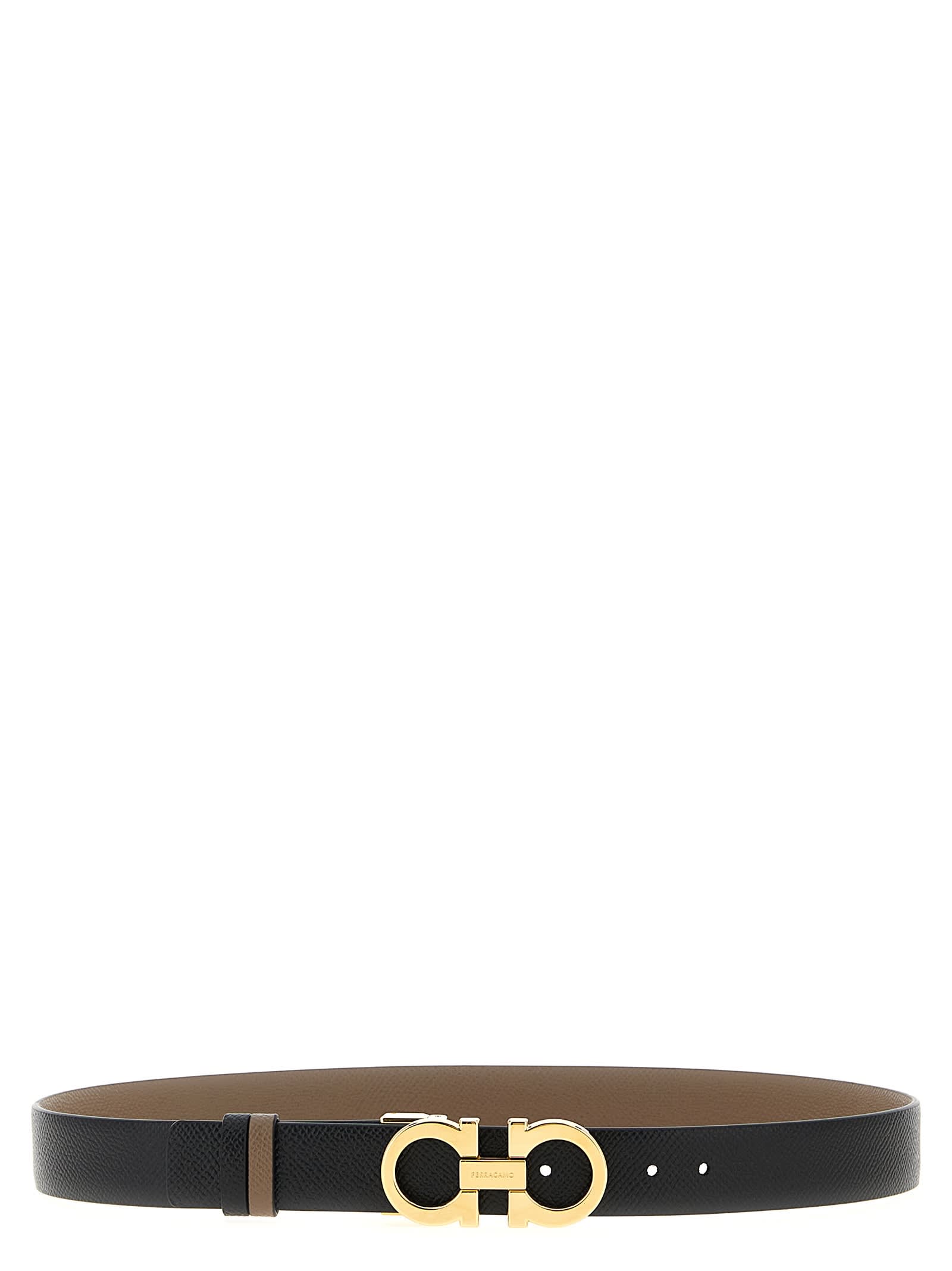 Ferragamo Multicolor Gancini Reversible Belt In Brown