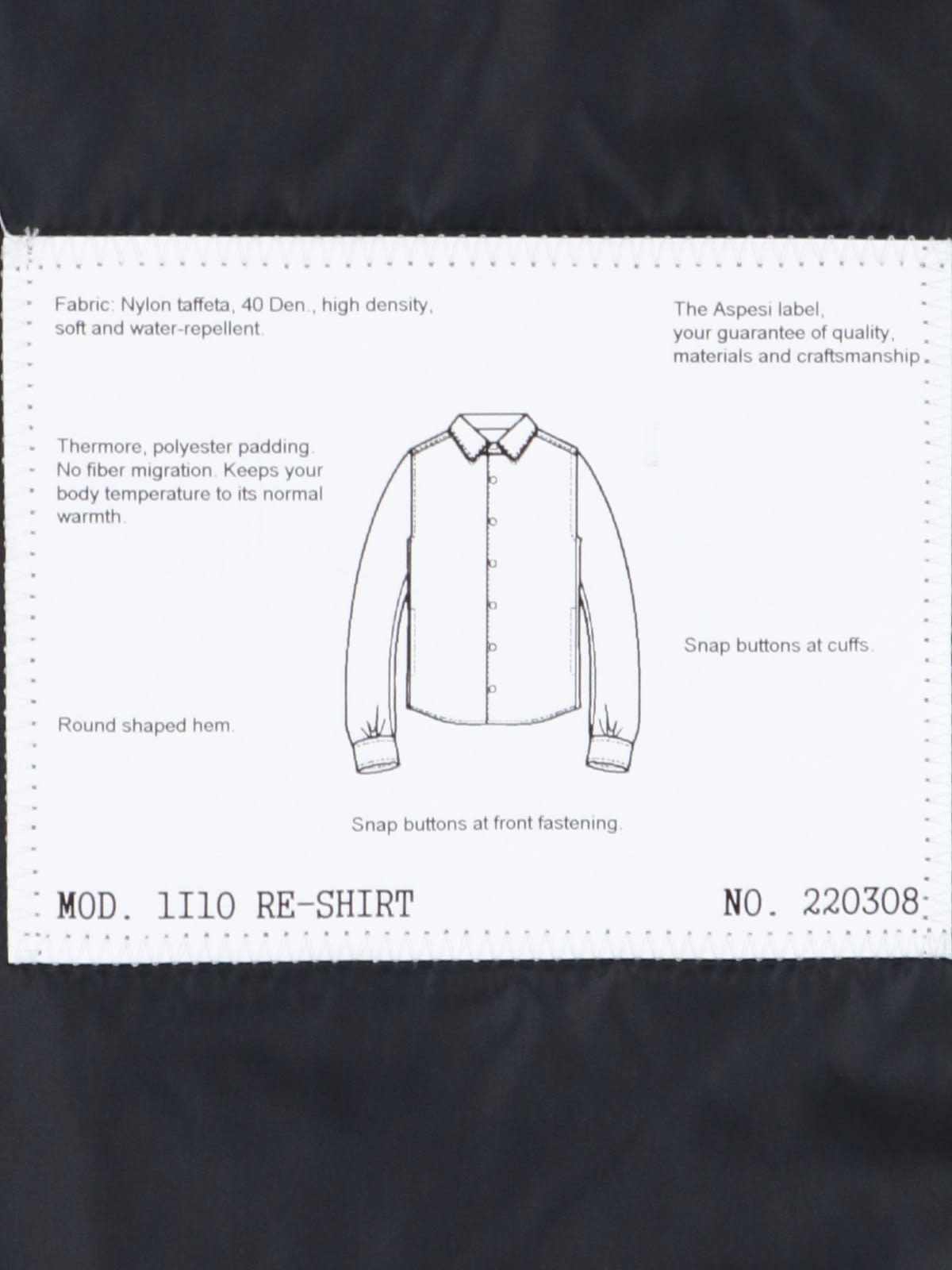 Aspesi Round Hem Nylon Taffeta Water-repellent Shirt In Black