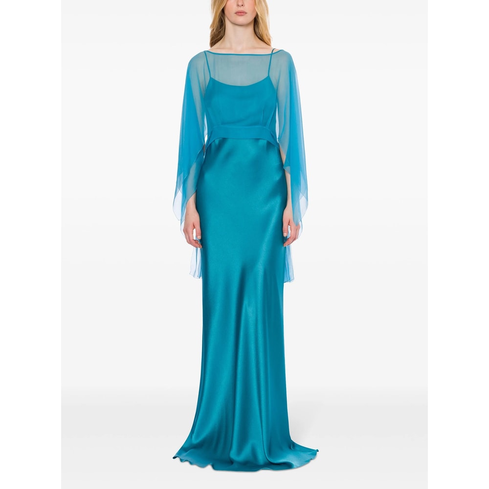 Alberta Ferretti Satin Maxi Dress In Blue