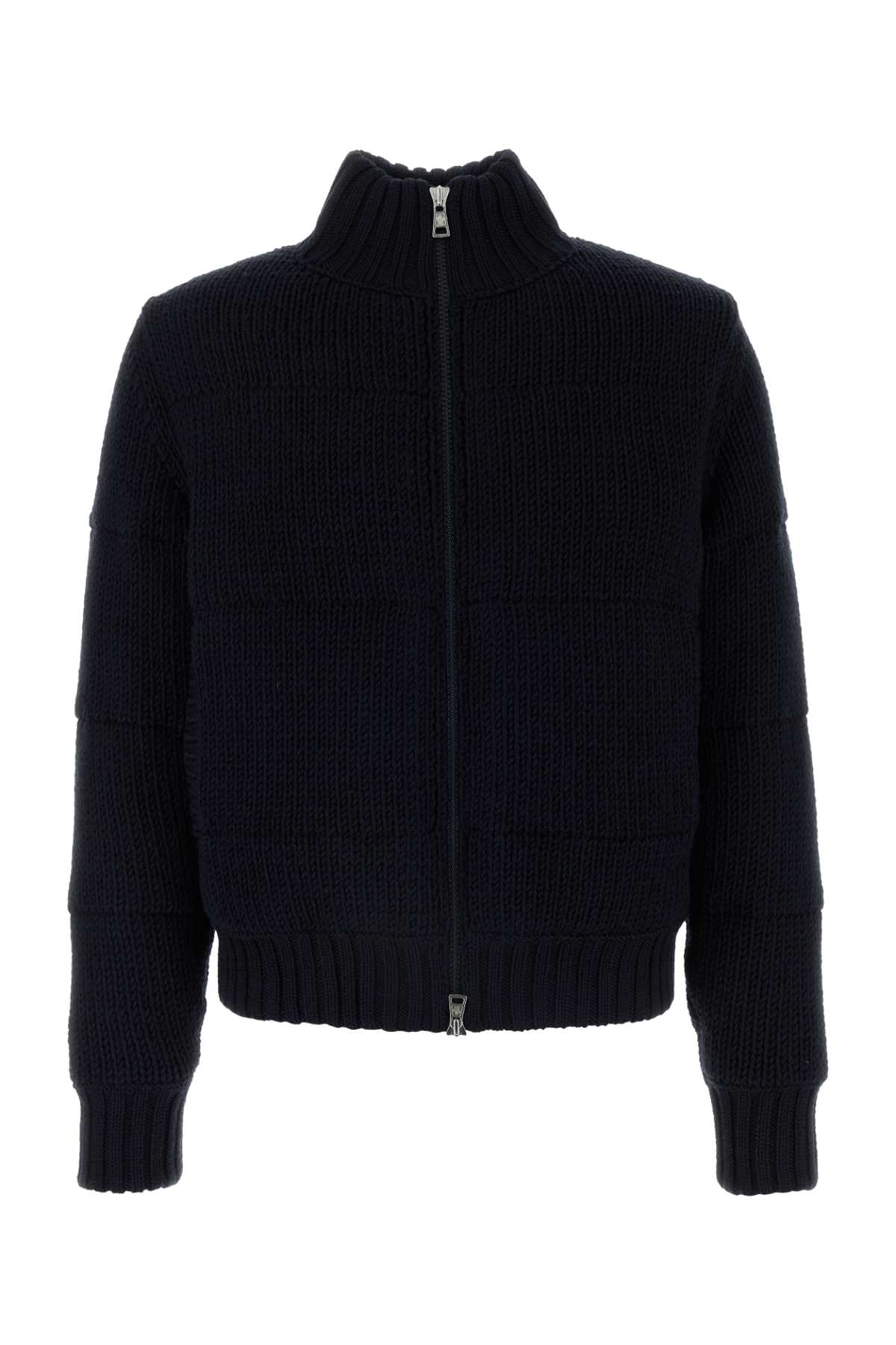 Blue Wool Padded Cardigan With Zip