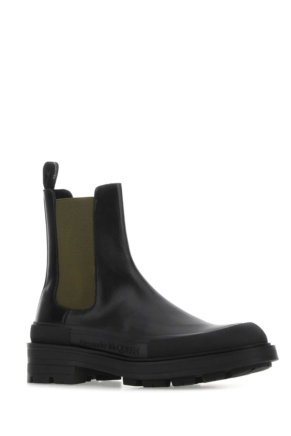 ALEXANDER MCQUEEN BLACK LEATHER BOXCAR ANKLE BOOTS