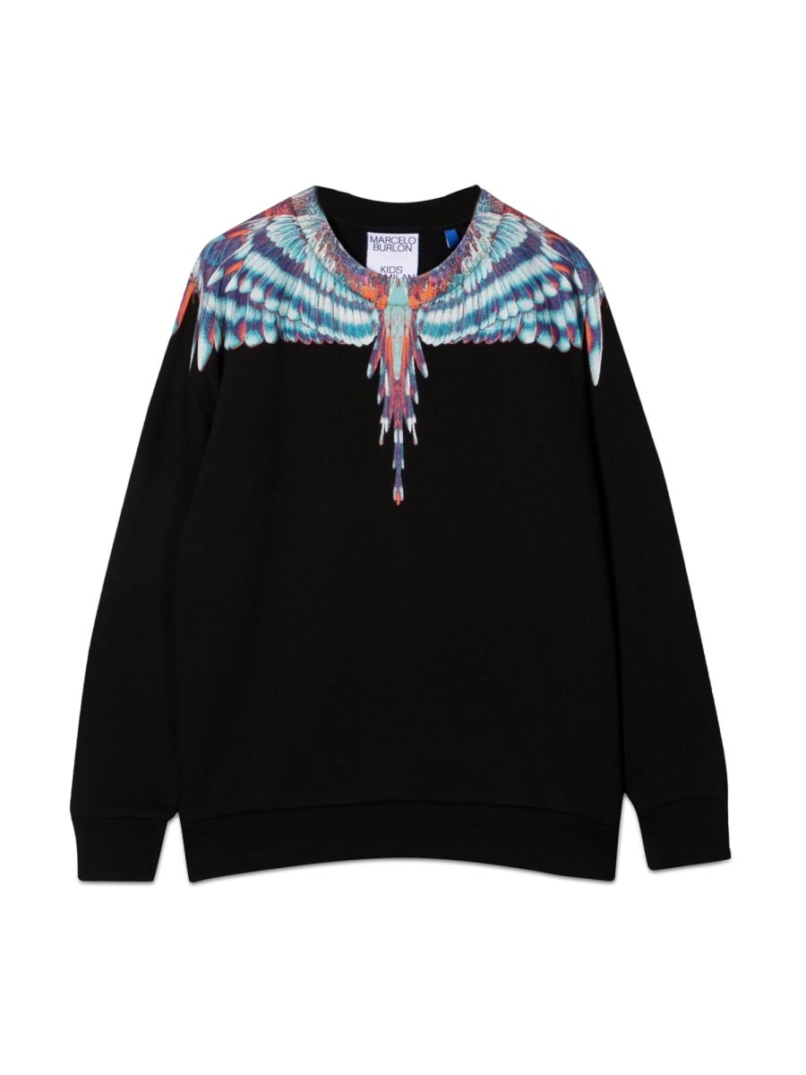 Marcelo Burlon County Of Milan Blue Birds Wings Crewneck In Black