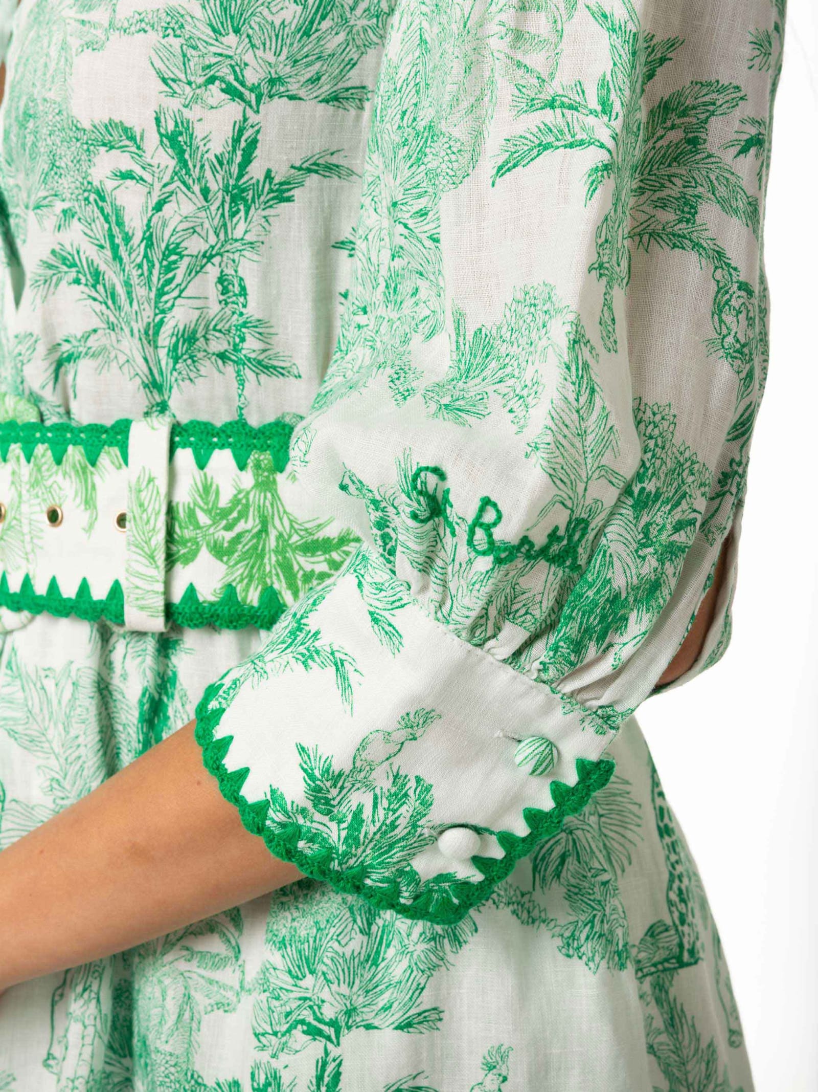 Shop Mc2 Saint Barth Jungle Print Linen Short Dress Daisy In Green