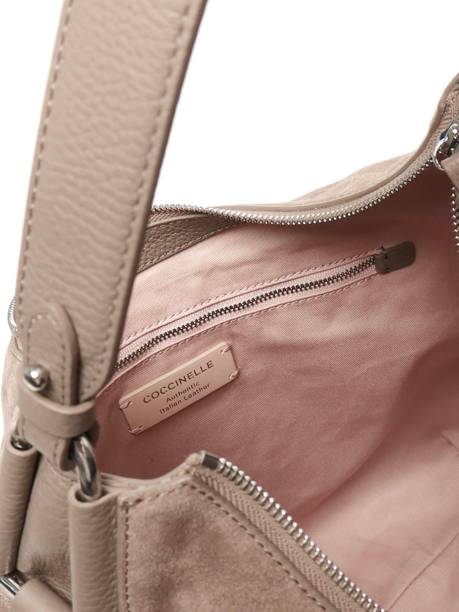 Coccinelle Suede Handbag With Adjustable Shoulder Strap In Neutral