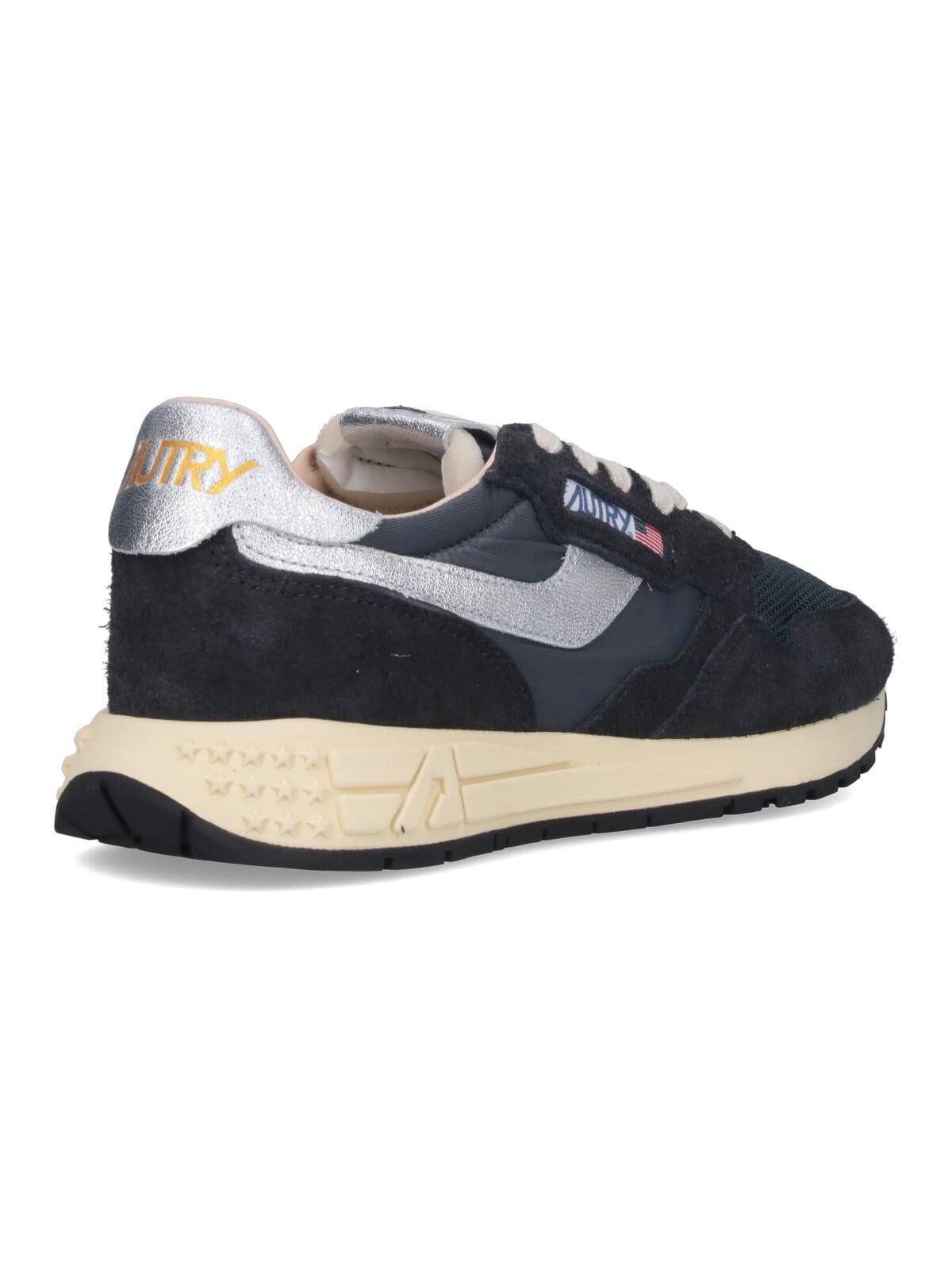 Autry Reelwind Low Cracked-leather Trimmed Suede And Shell Sneakers In Black