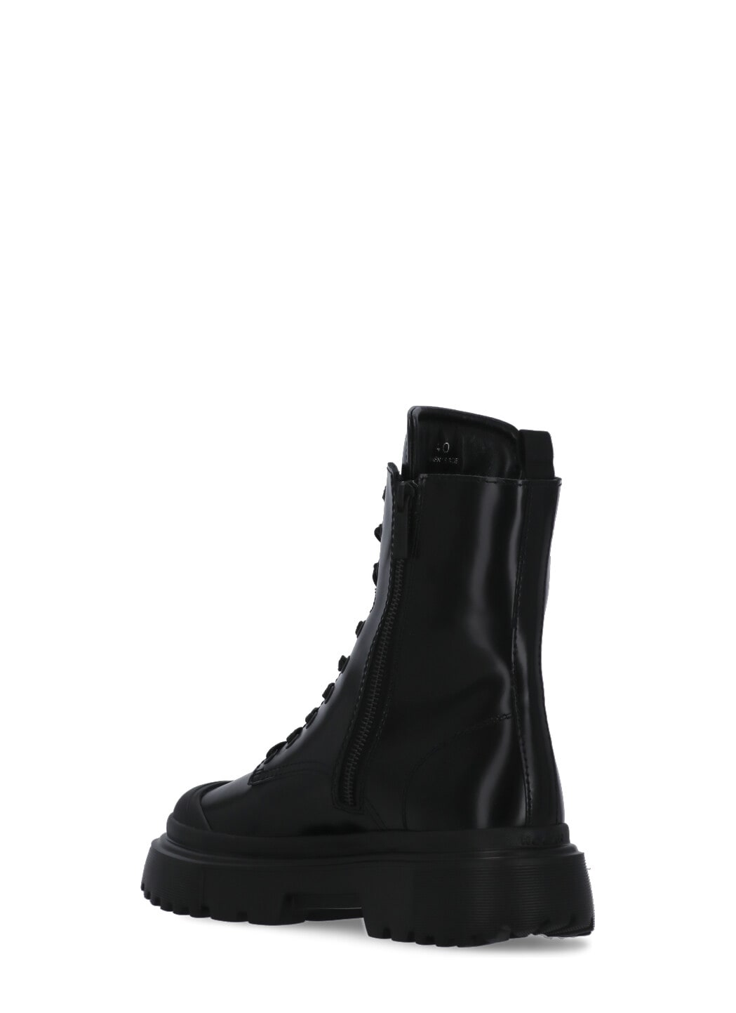 Hogan H619 Black Leather Combat Boots In Black