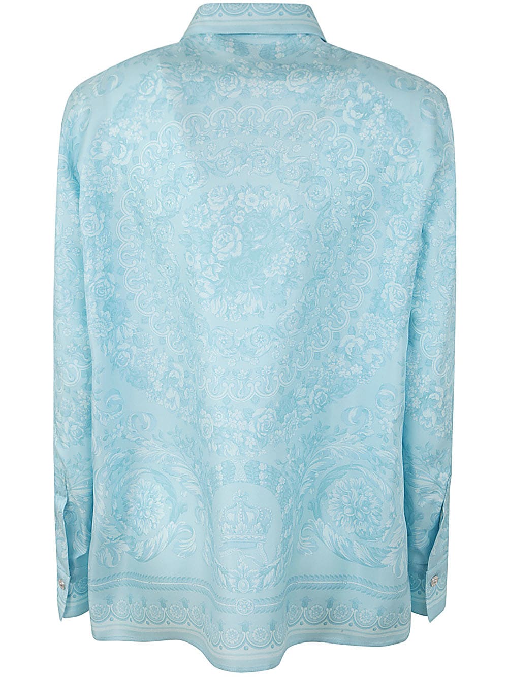 Shop Versace Formal Shirt Silk Twill Fabric Baroque Print 92 In Pale Blue