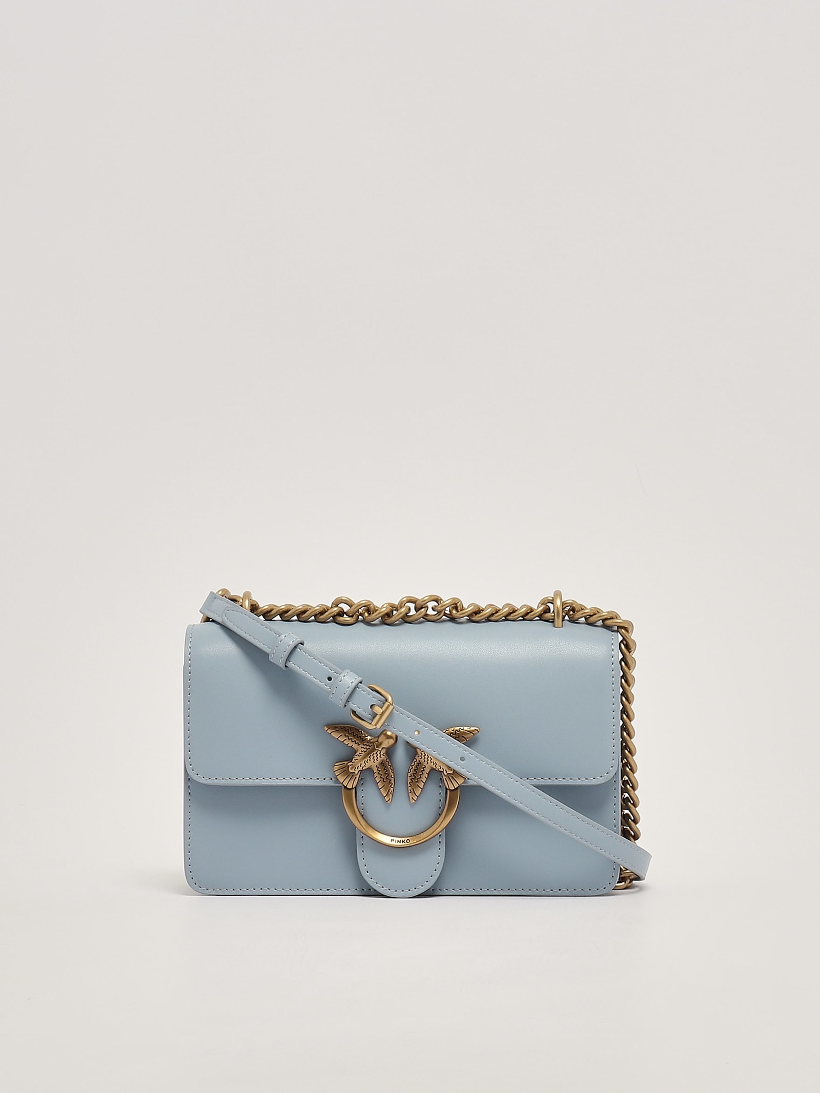 Shop Pinko Love One Mini Dc Shoulder Bag In Celeste