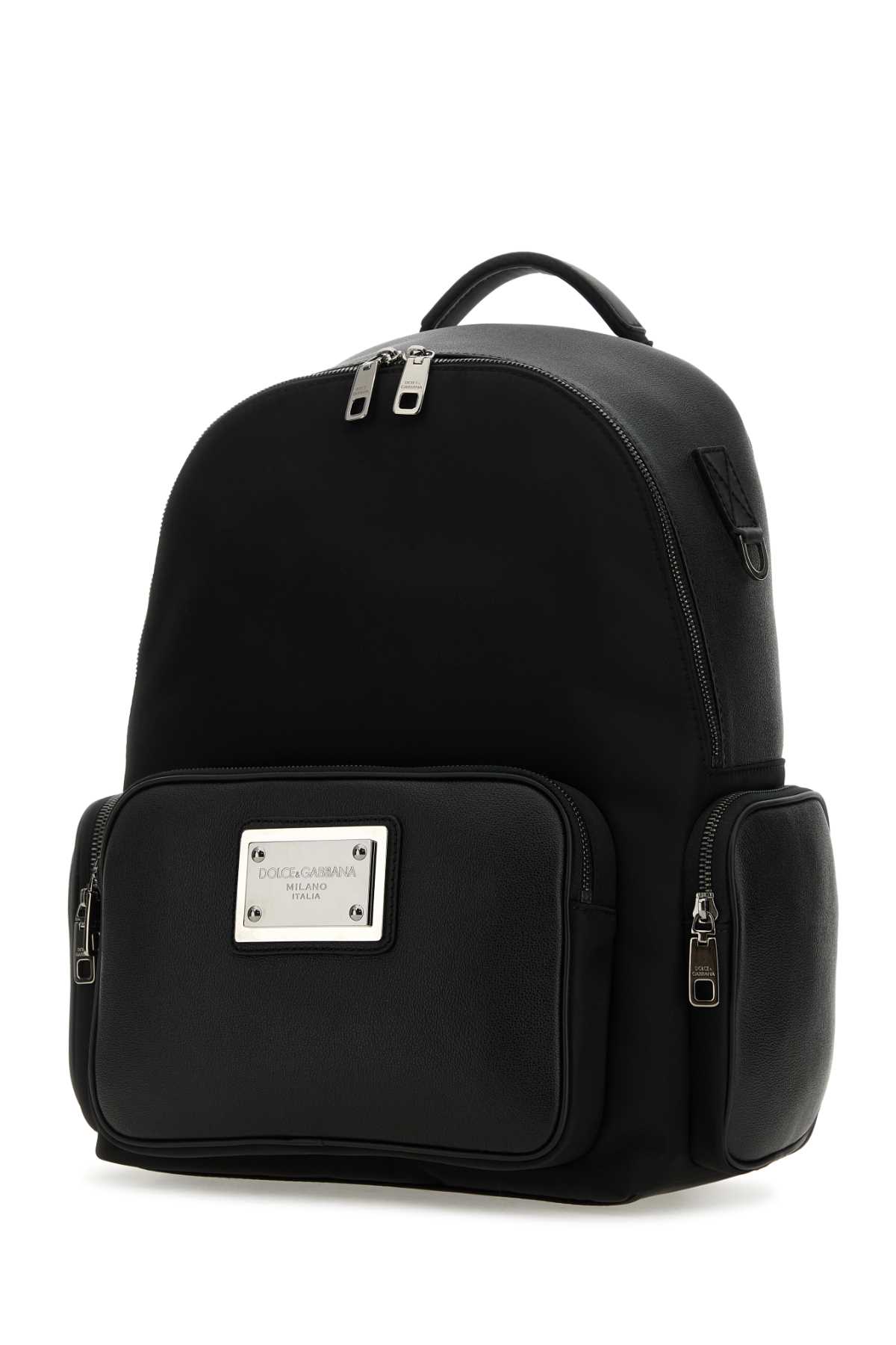 Dolce & Gabbana Black Fabric And Leather Backpack In 8b956