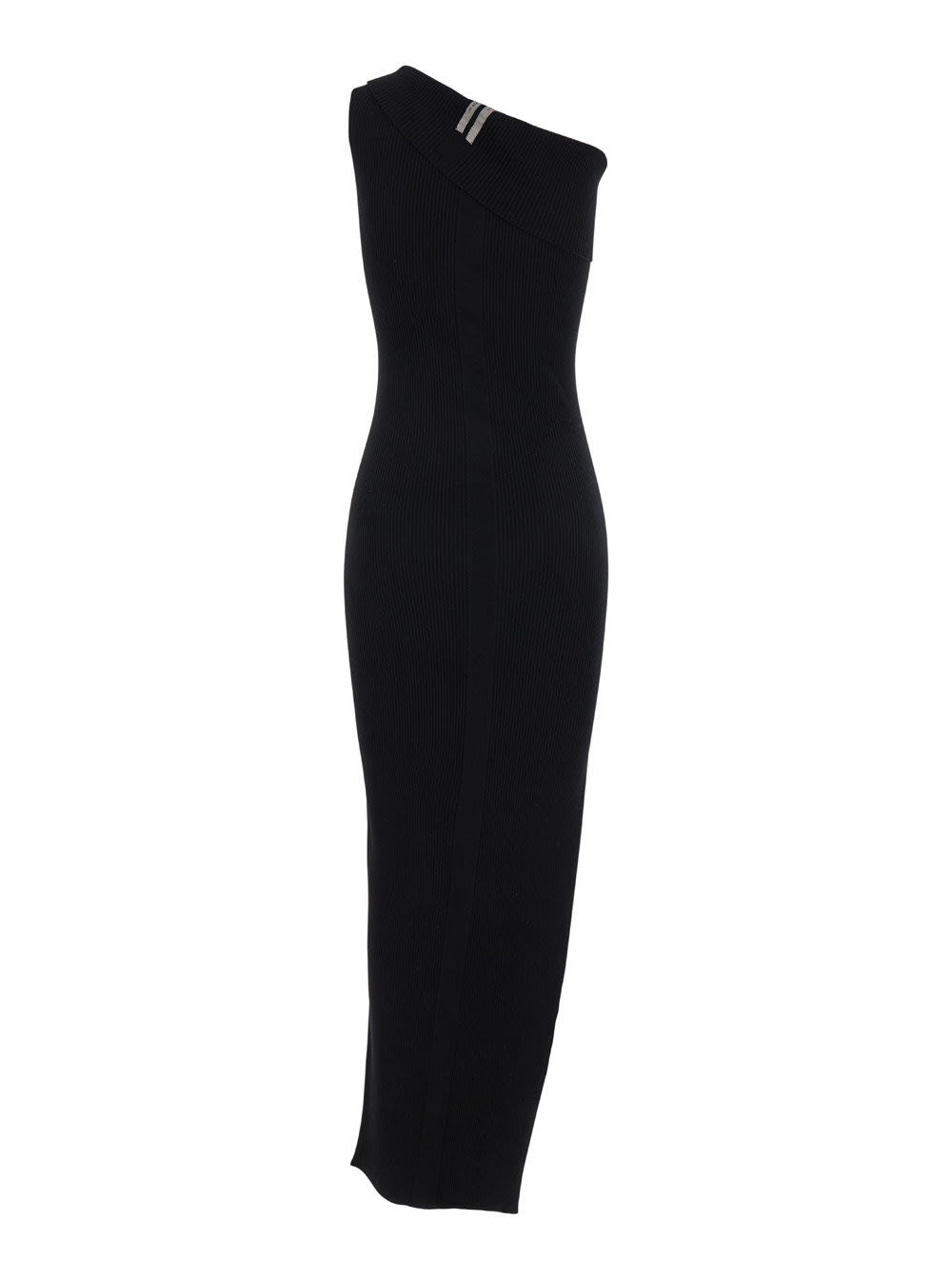 Shop Rick Owens Athena Black Long One-shoulder Dress In Ribbed Knit Woman