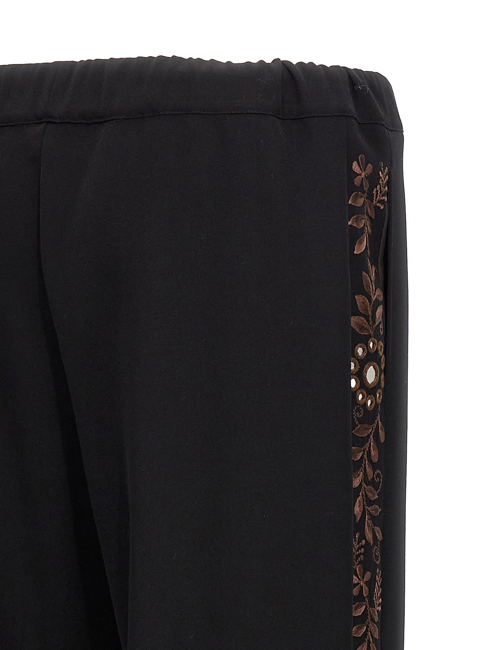 Wales Bonner Embroidered Waistband Wide Leg Trousers In Black