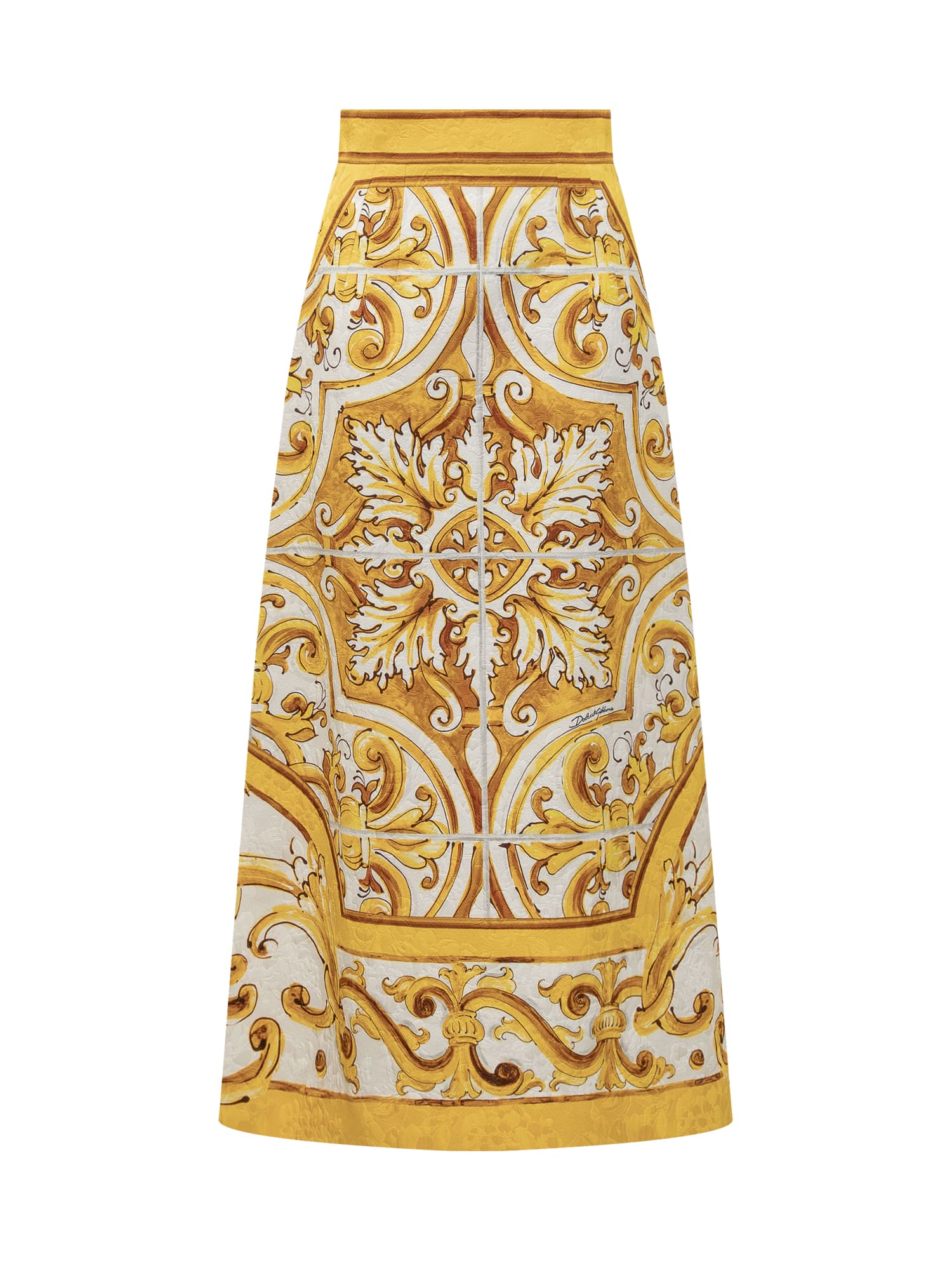 Shop Dolce & Gabbana Maiolica Brocade Skirt In Yellow