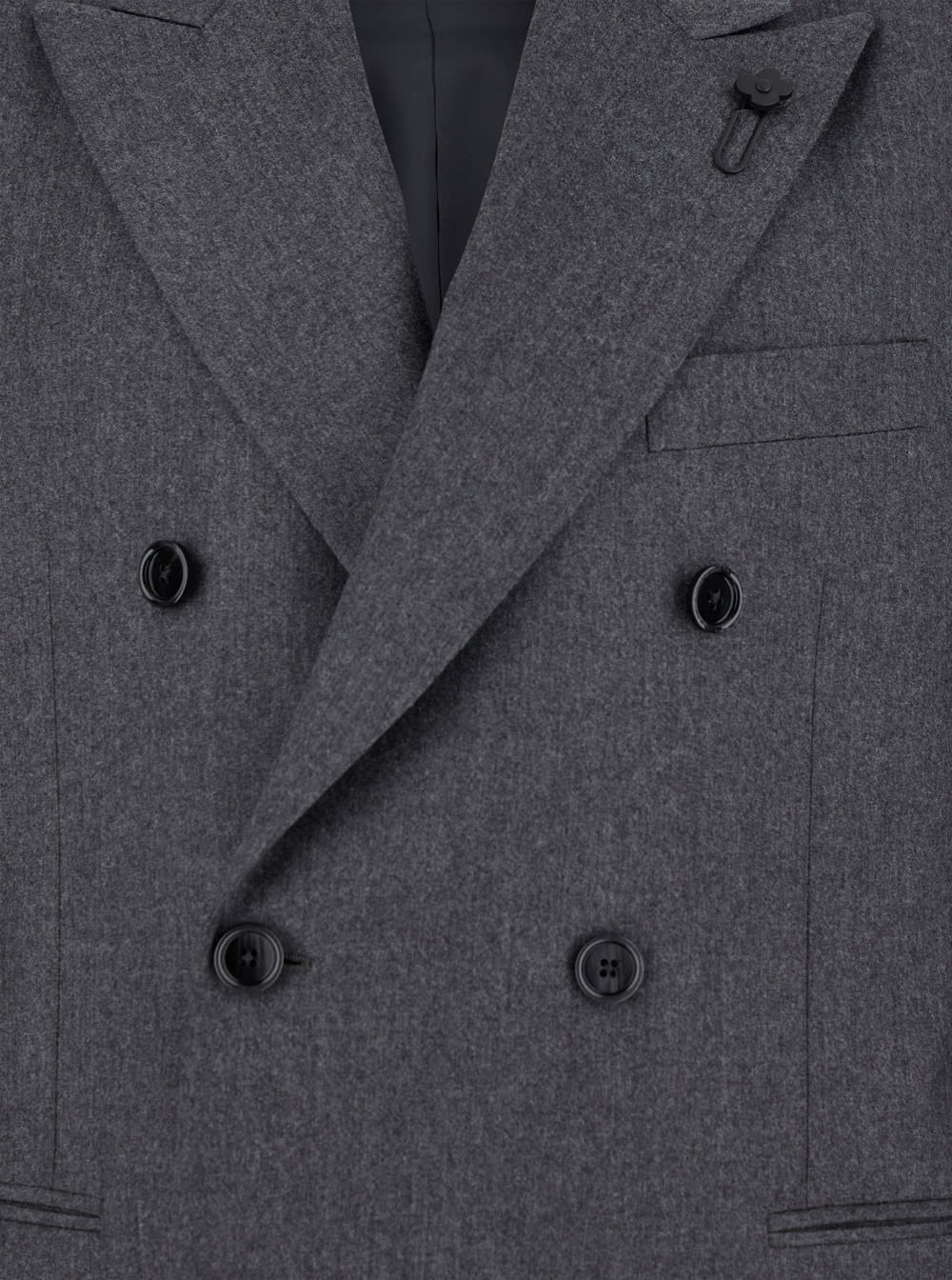 Shop Lardini Grey Double Breasted Suit With Peak Revers In Flanel Man