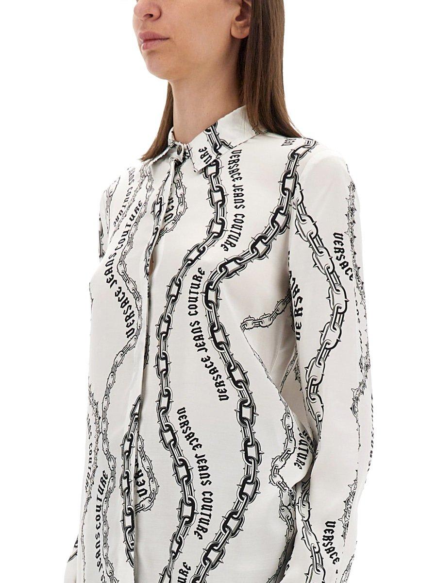 Shop Versace Jeans Couture Chain Couture-print Long-sleeved Shirt In White