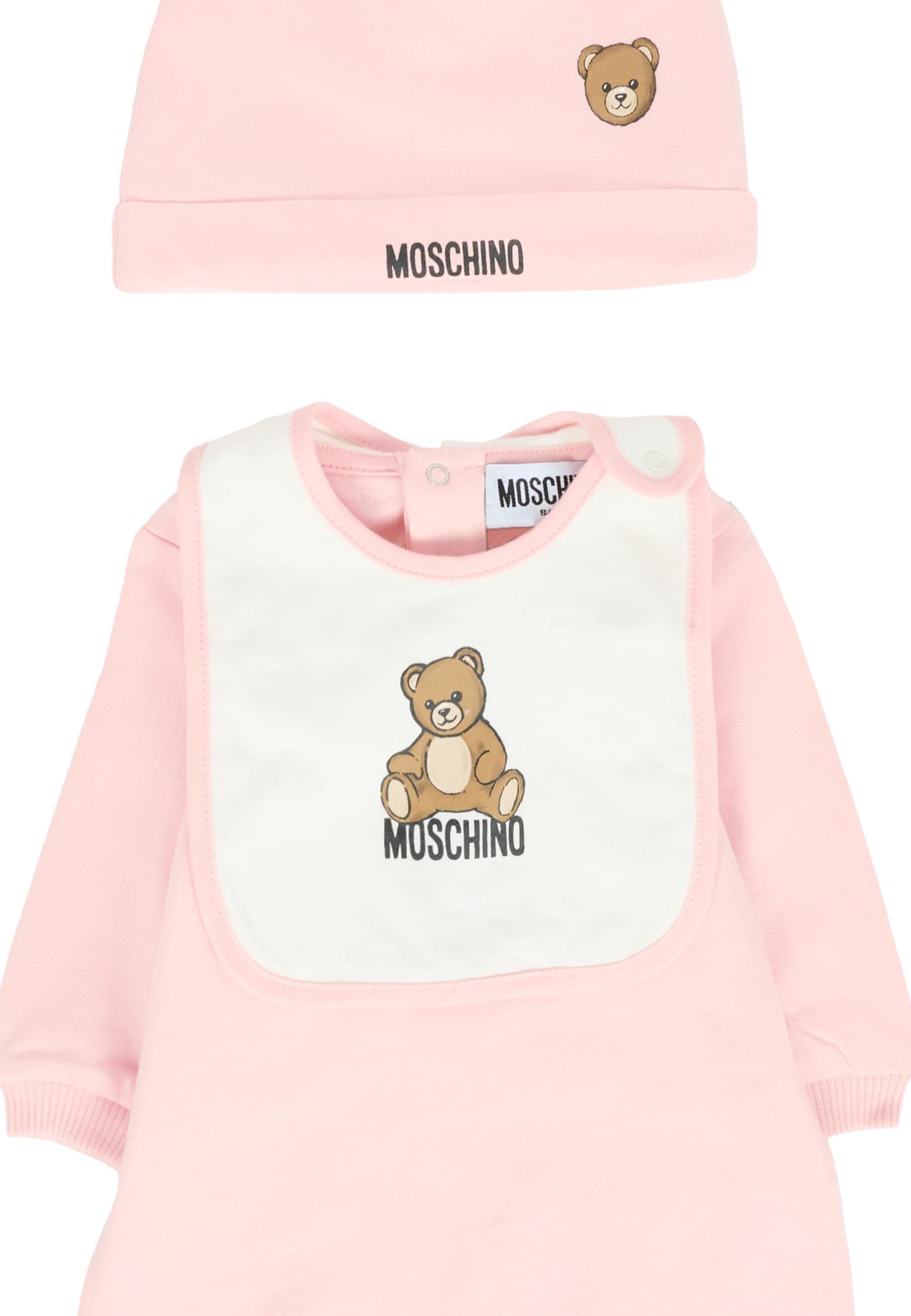 Moschino Pink Babygrow Set For Baby Girl With Teddy Bear In Pink