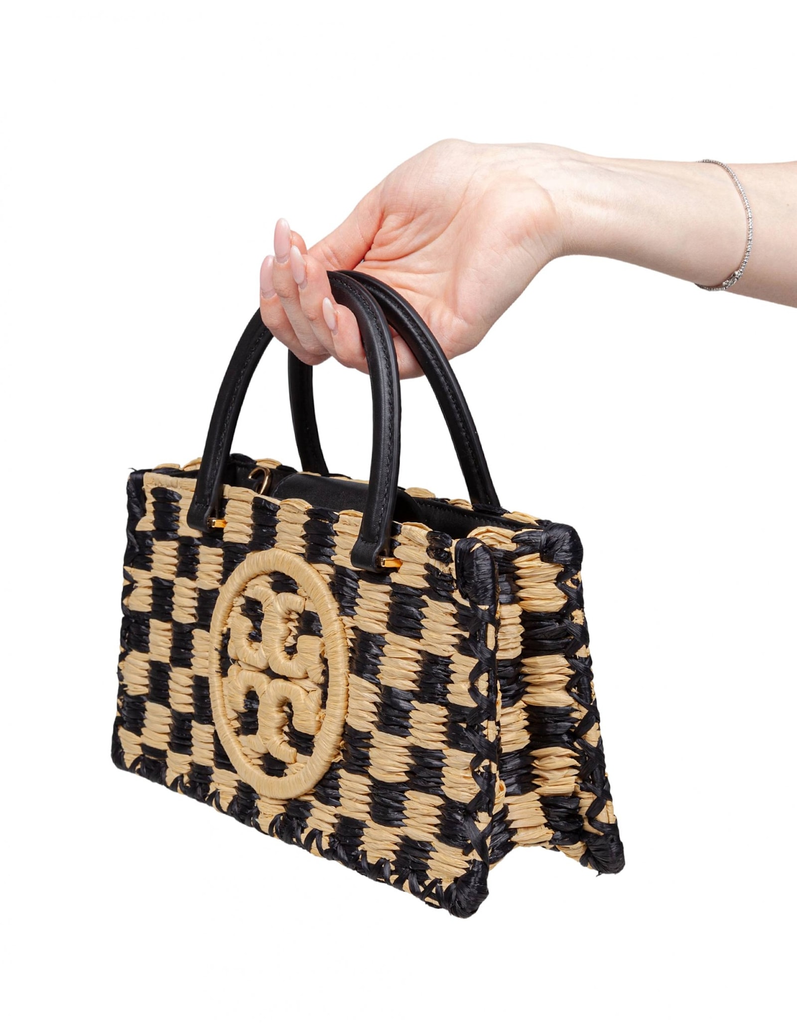 Tory Burch Raffia Handbag In Black/natural