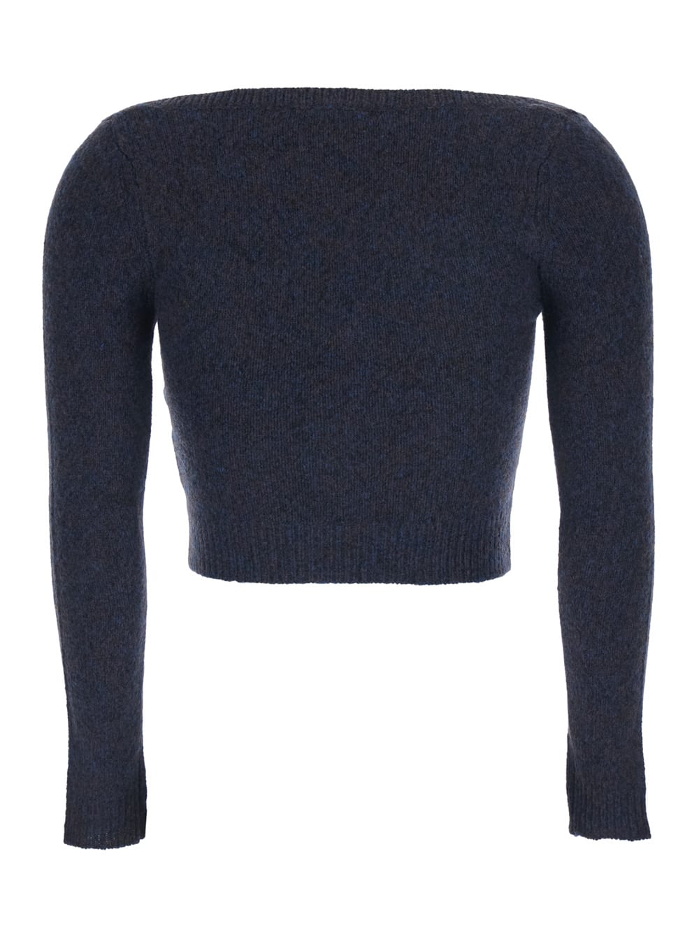 Shushu-tong Blue Cardigan With Wide Round Neck And Logo Embroidery On The Front In Wool Blend Woman In Blue