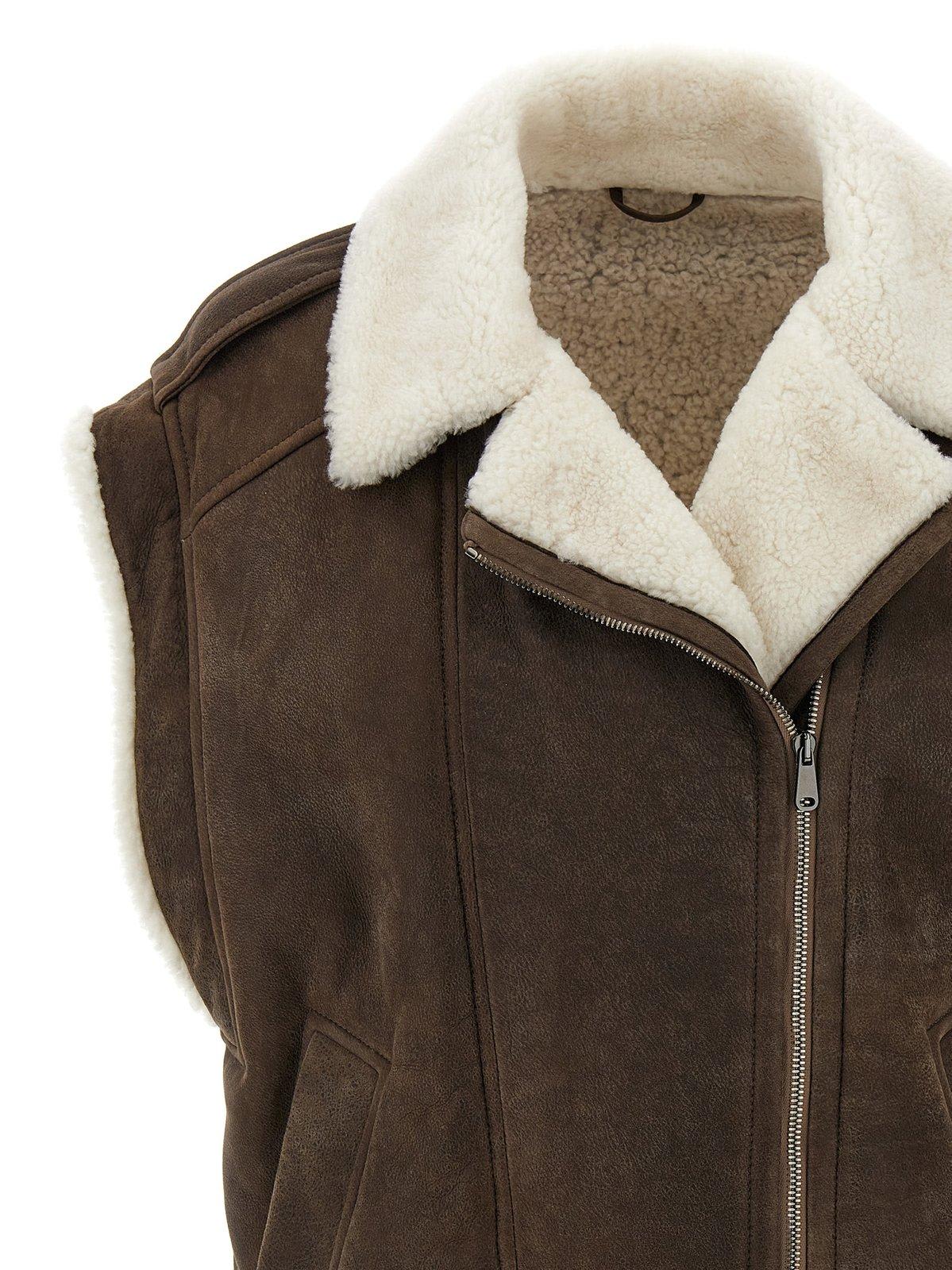 Shop Brunello Cucinelli Zip-up Shearling Vest In Brown