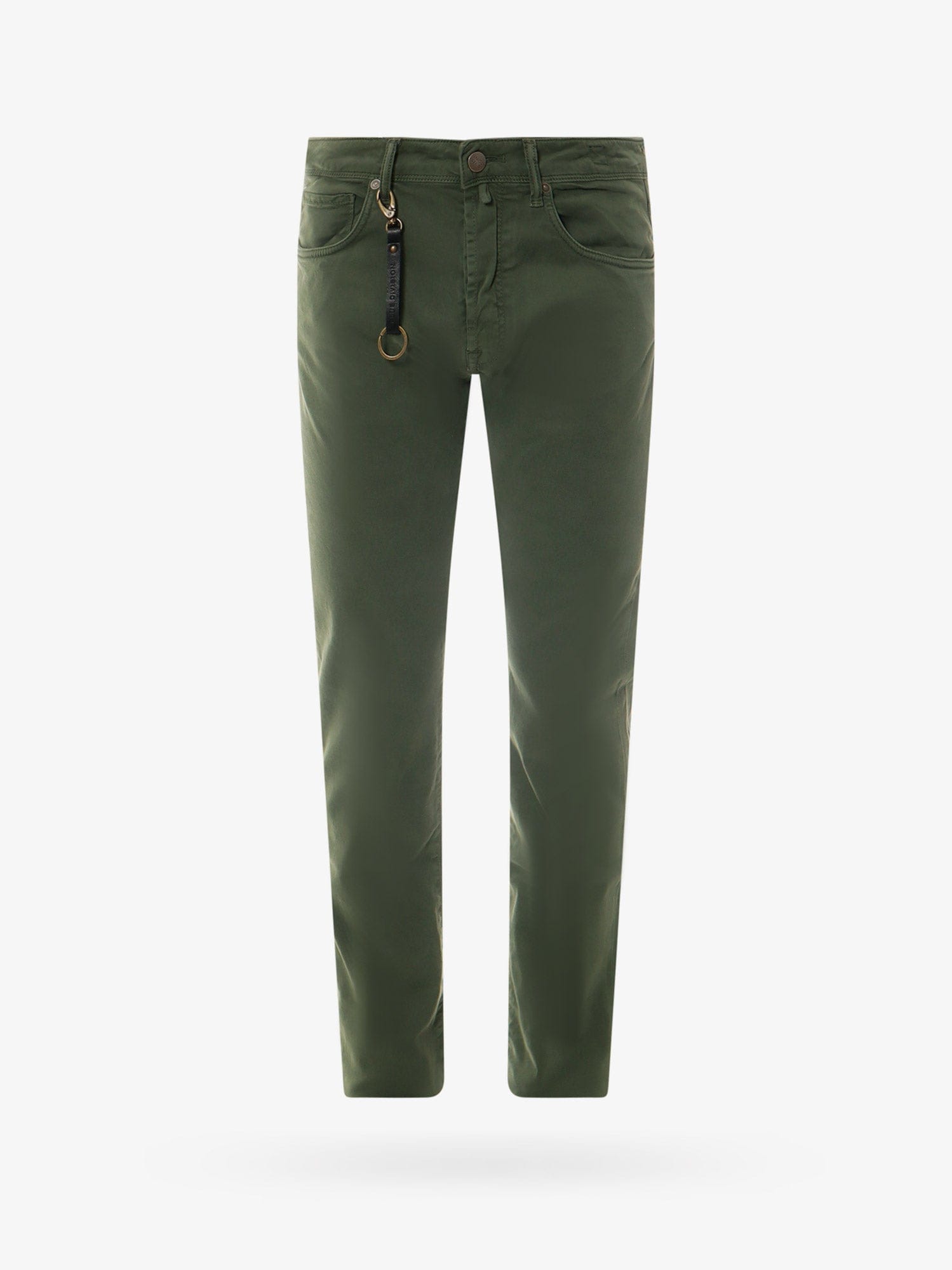 Incotex Stretch Cotton Trouser With Back Suede Logo Patch In Green