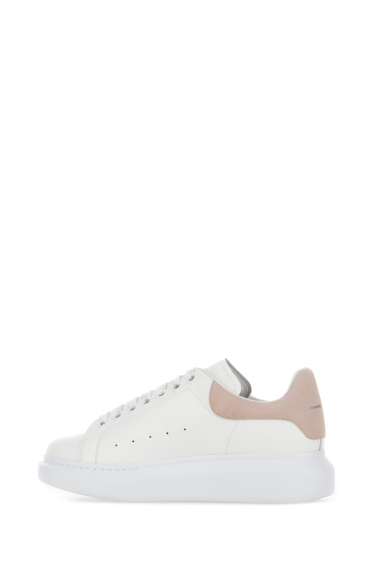 Shop Alexander Mcqueen White Leather Sneakers With Pink Suede Heel In Bianco Rosa