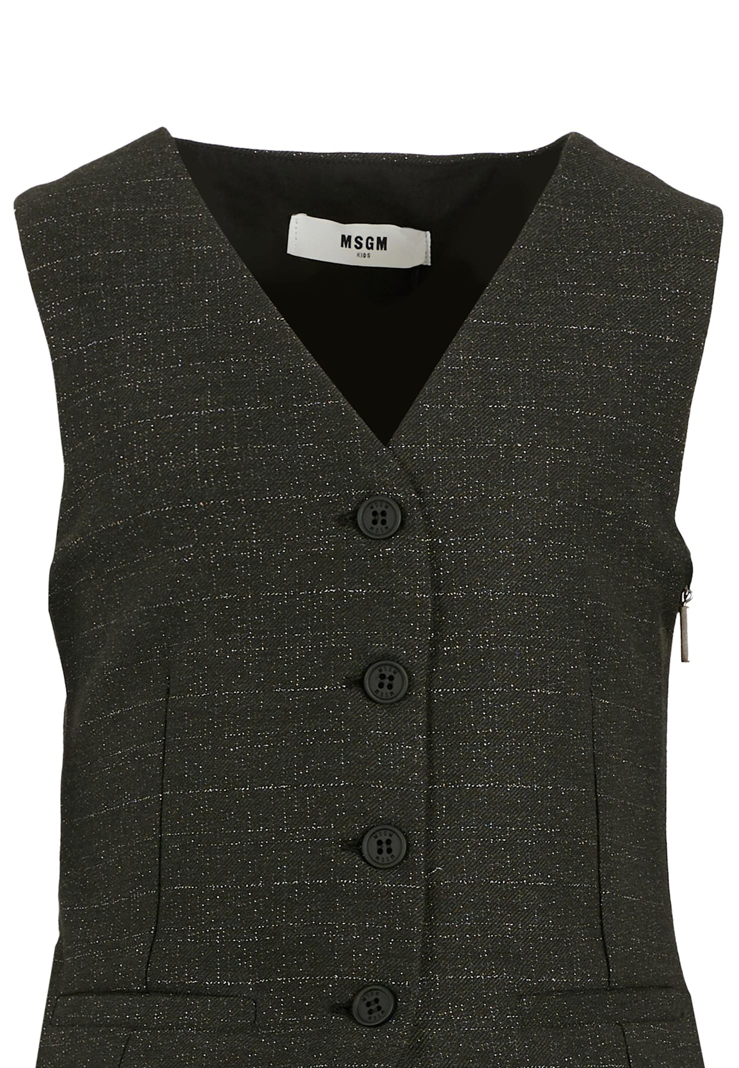 Msgm Black Dress For Girl With Logo Patch In Black