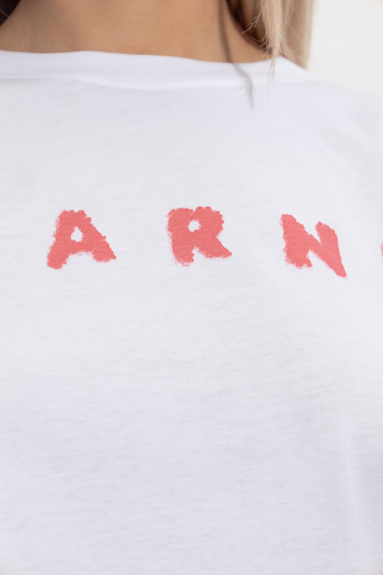 Marni White Jersey T-shirt With Scribbled Logo In White