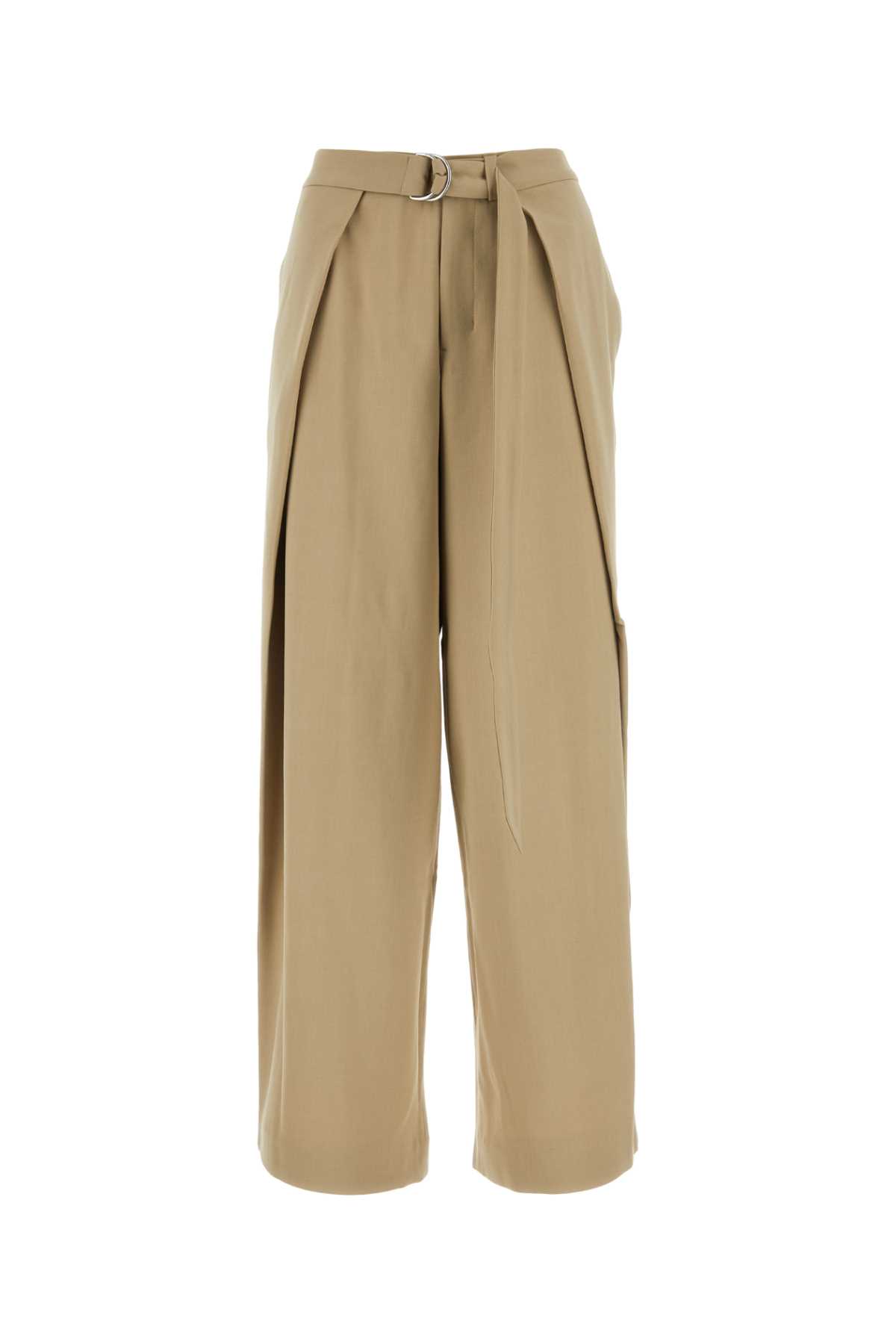 Beige Viscose Blend Wide-leg Pant