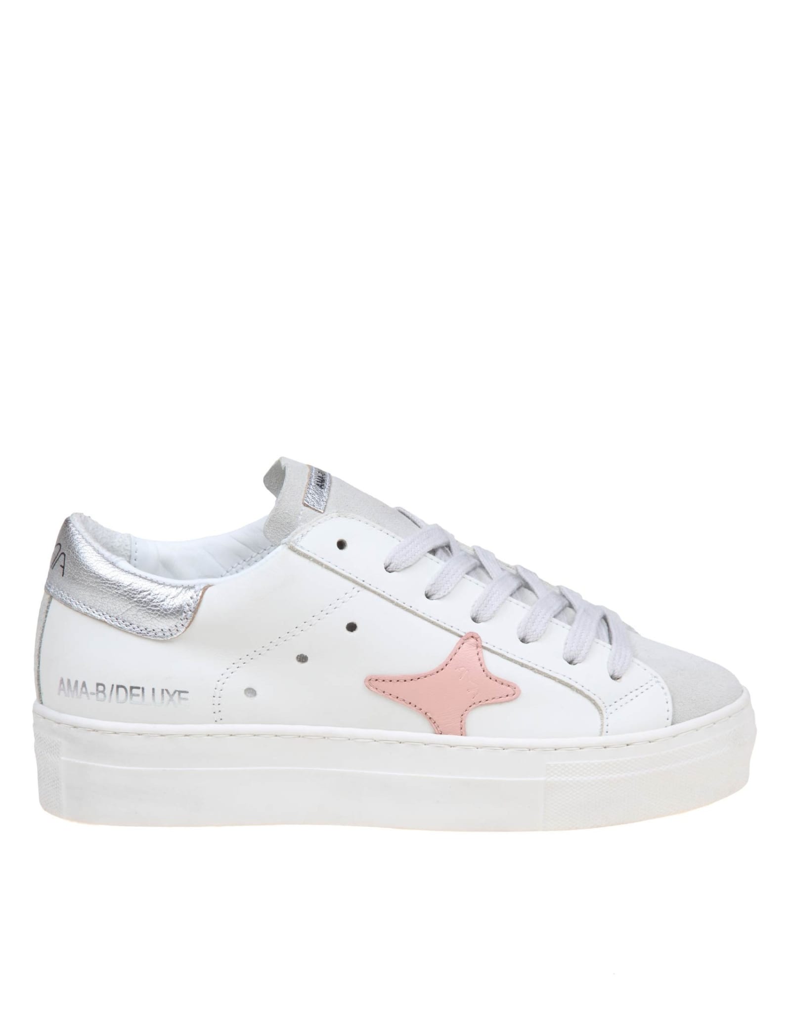 White And Pink Leather Sneakers