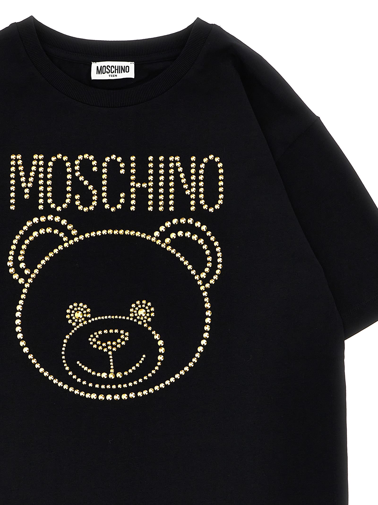 Shop Moschino Rhinestone Logo T-shirt In Black