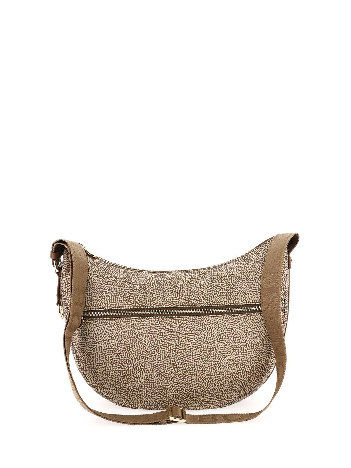 Shop Borbonese Zipped Medium Shoulder Bag In Beige/marrone