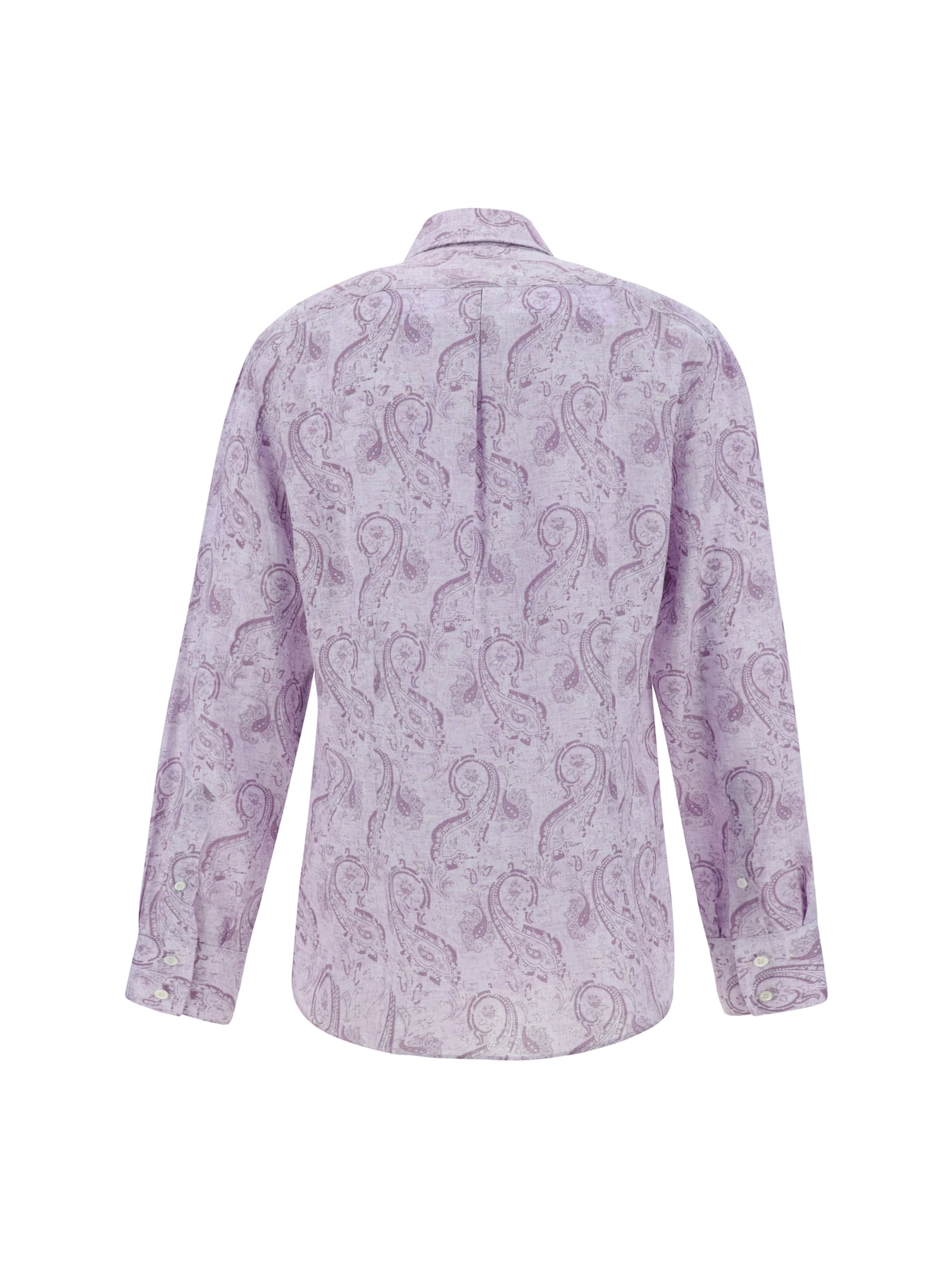 Brunello Cucinelli Linen Shirt Paisley Pattern In Bianco/denim