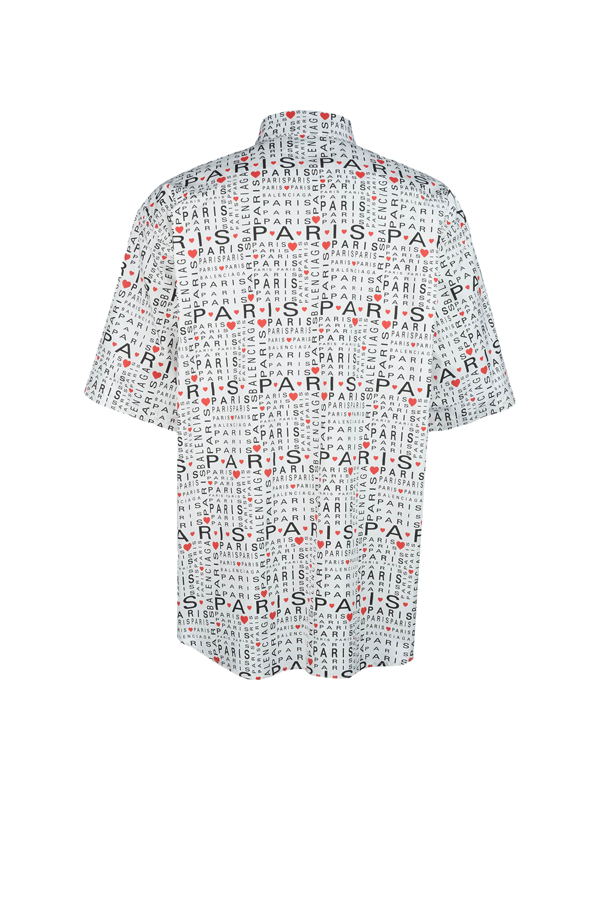 Balenciaga Printed Short Sleeve Shirt With Button-down Collar In White Black Red