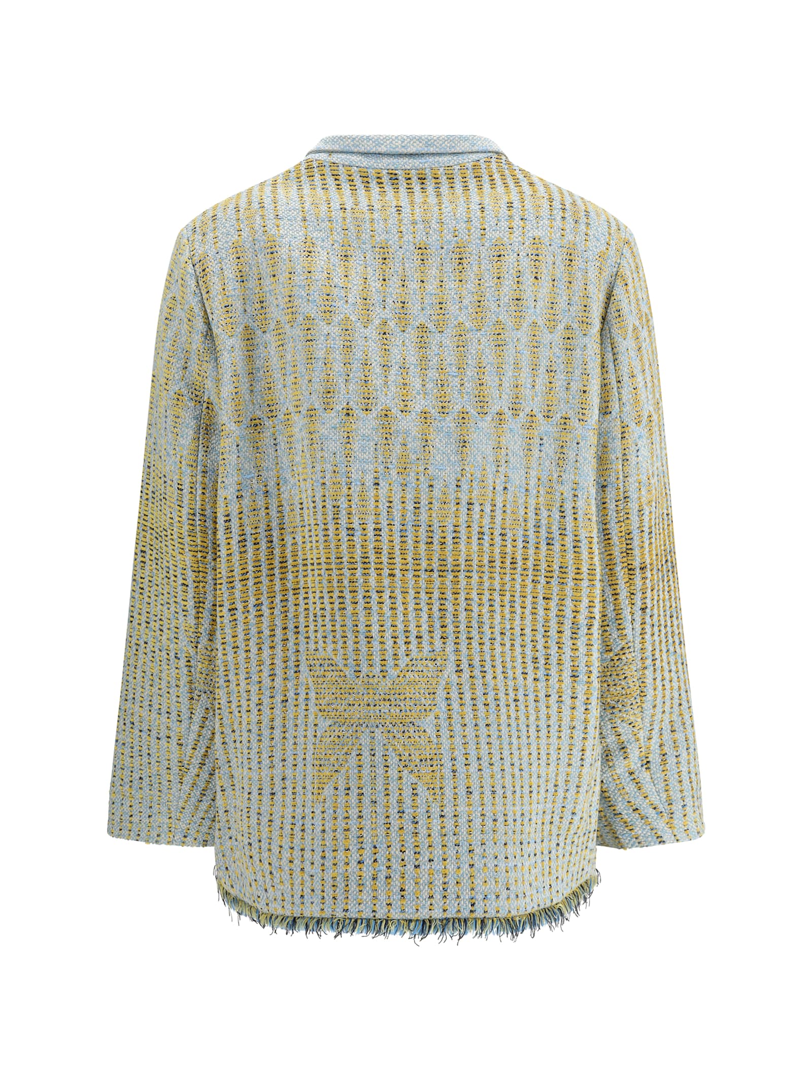 Forte Forte Textured Jacquard Blazer With Notched Lapel And Frayed Edges In Green