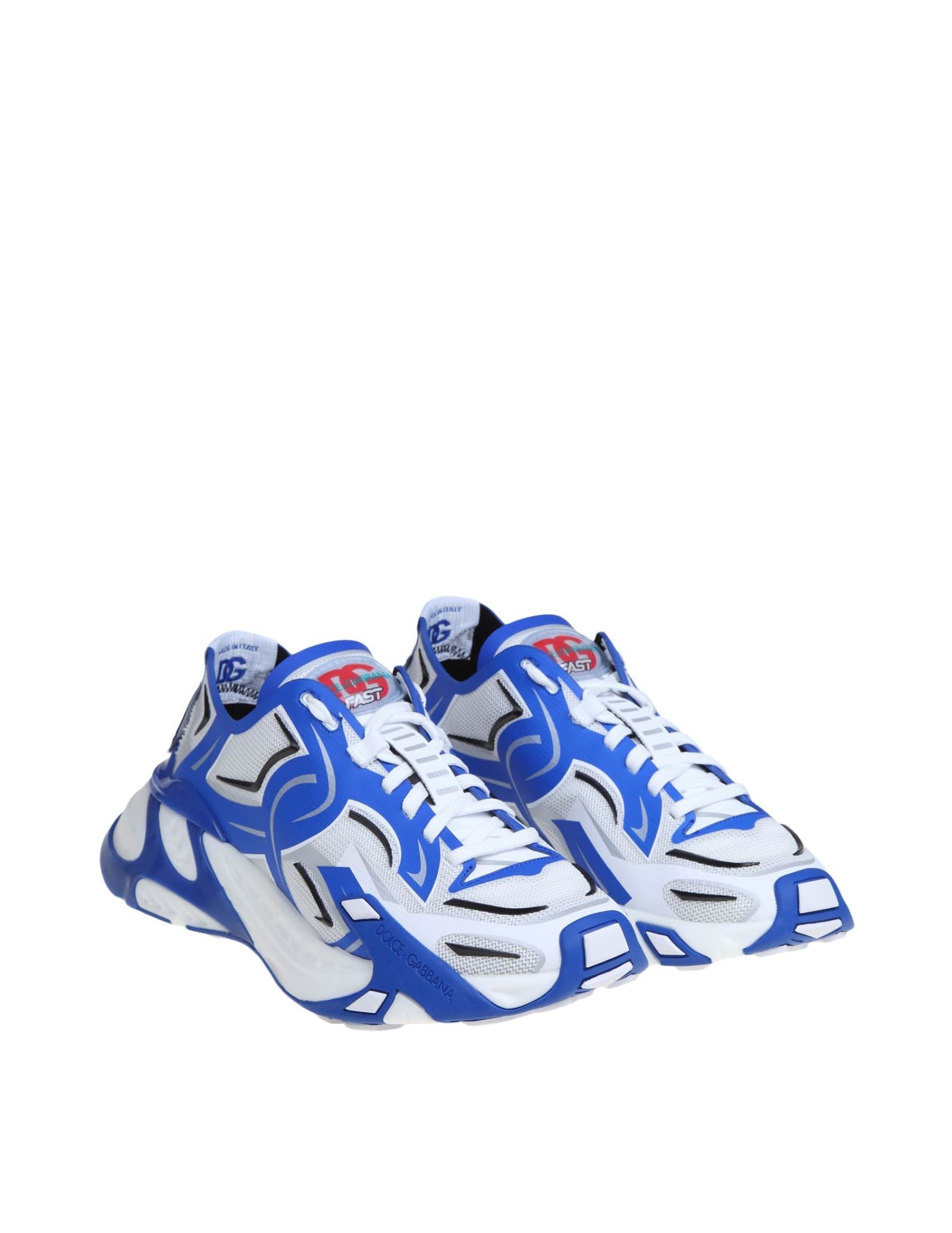 Dolce & Gabbana Fast In Maglina Panelled Sneakers In White/bluette
