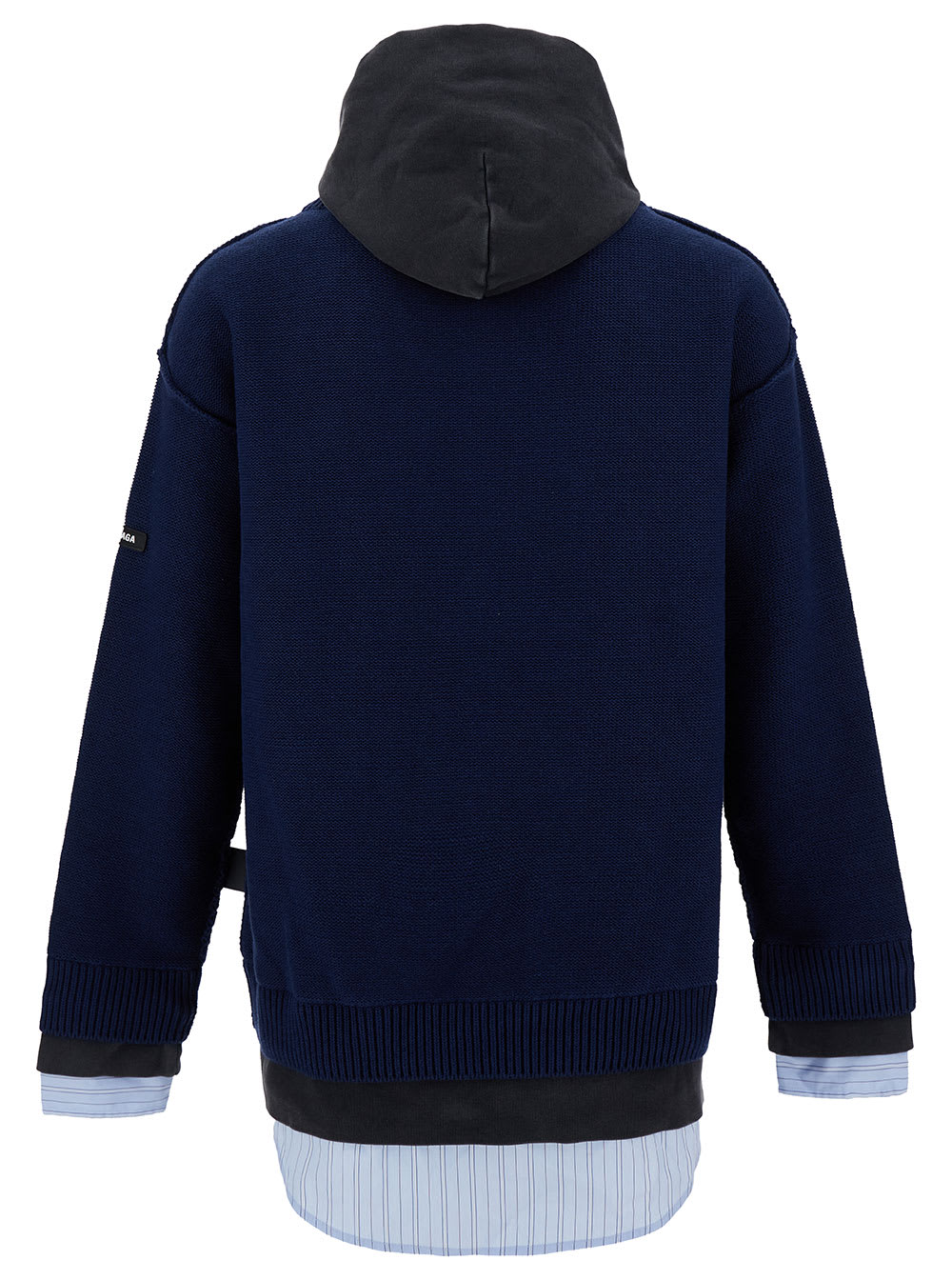 Shop Balenciaga Oversized Multi-layered Blue Pullover With Logo And Hood In Cotton Man