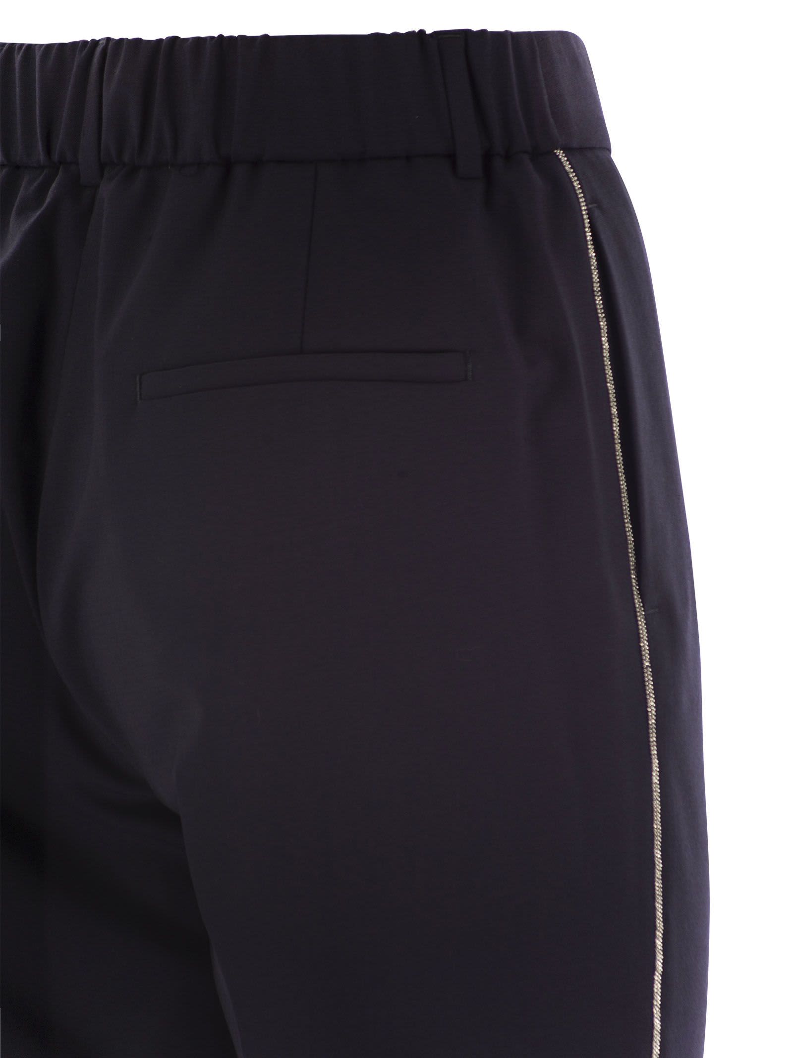 Peserico Women Virgin Wool Blend Trousers With Jewellery In Blue