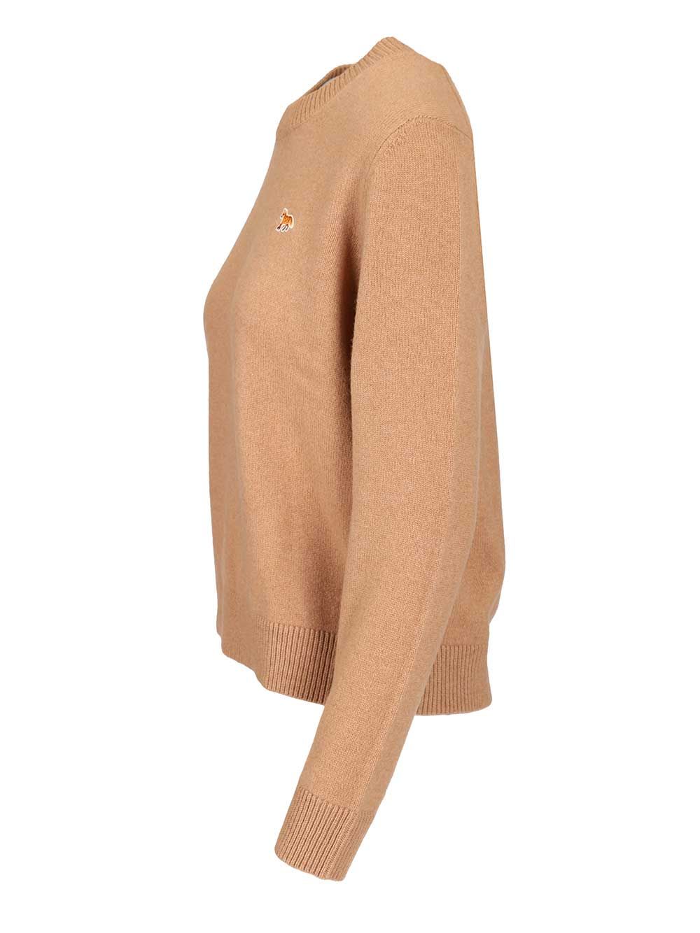 Maison Kitsuné Baby Fox Lambswool Regular Jumper Knitwear Beige In Brown