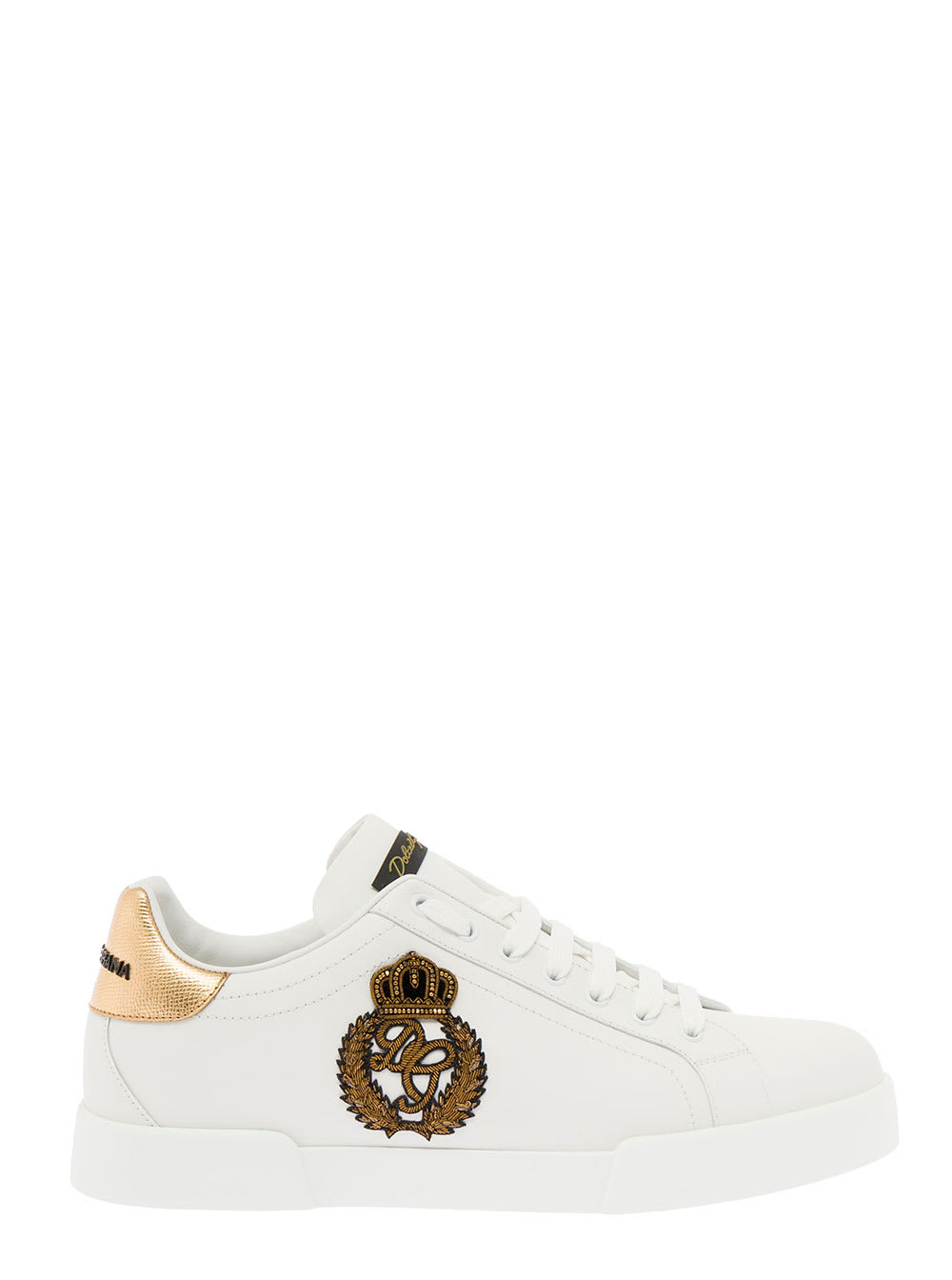 Shop Dolce & Gabbana Mans Portofino White Leather Sneaker With Logo Detail