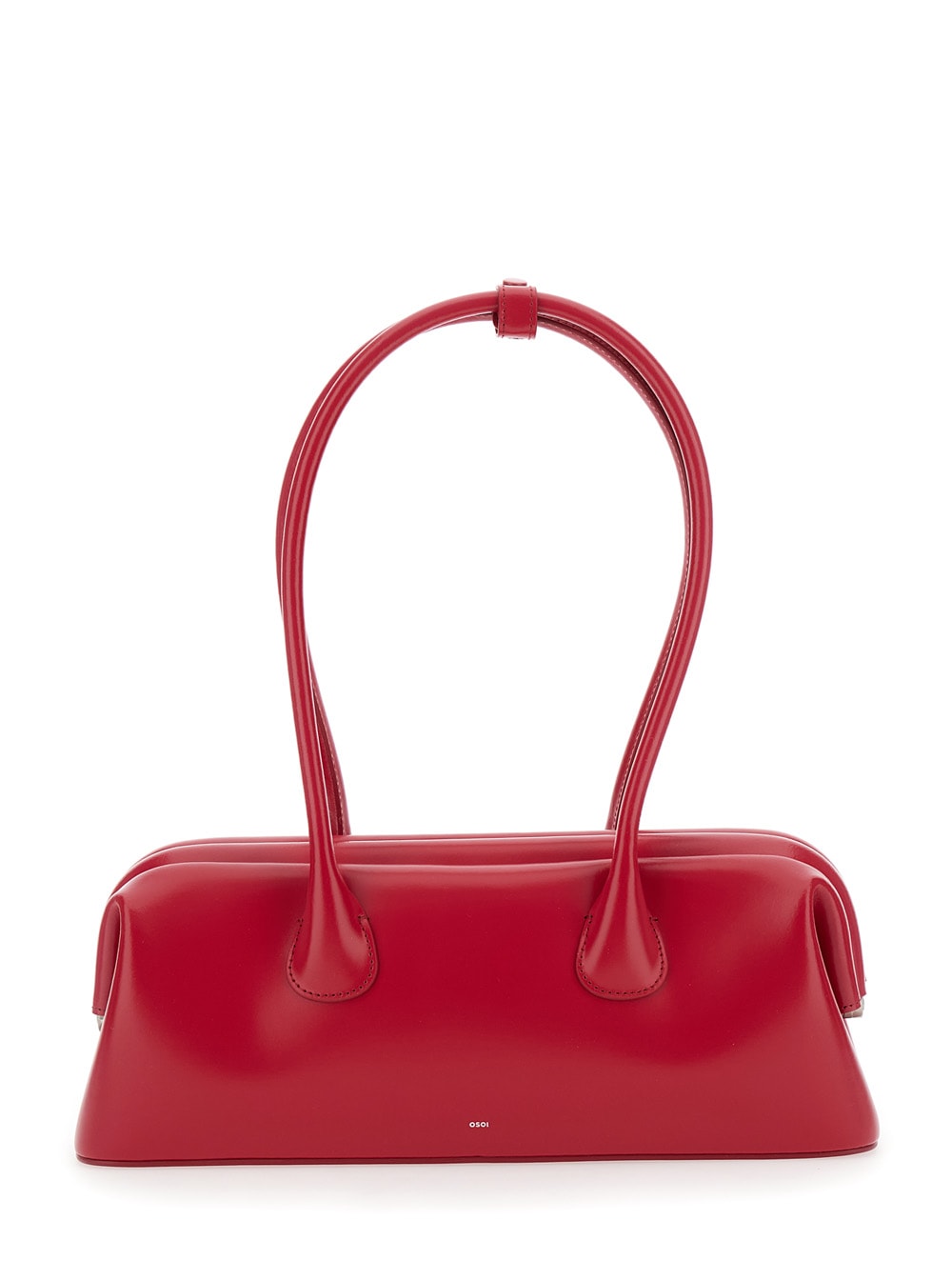 boat Wide Red Shoulder Bag With Round Handles And Lettering Logo On The Front In Leather Woman