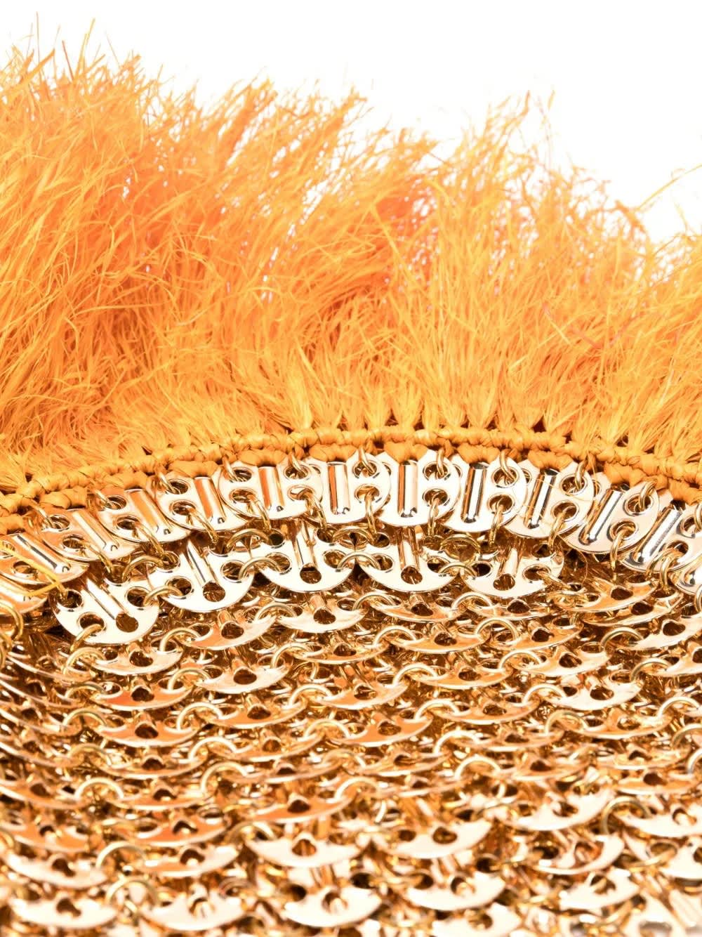 Shop Rabanne Gold 1969 Moon Bag With Orange Fringes