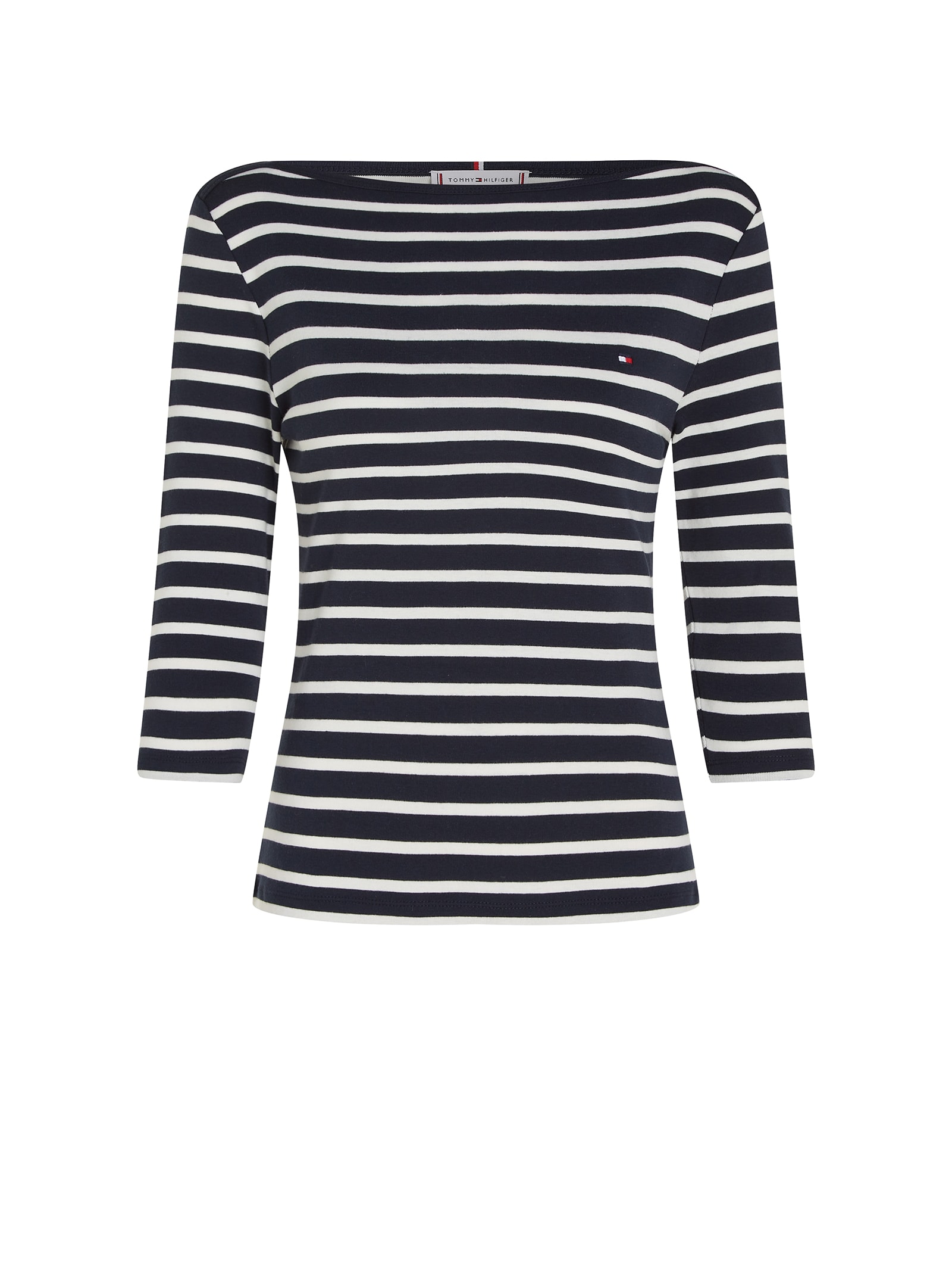 Shop Tommy Hilfiger Striped Sweater With 3/4 Sleeves In Breton Stp/desert Sky/ecru