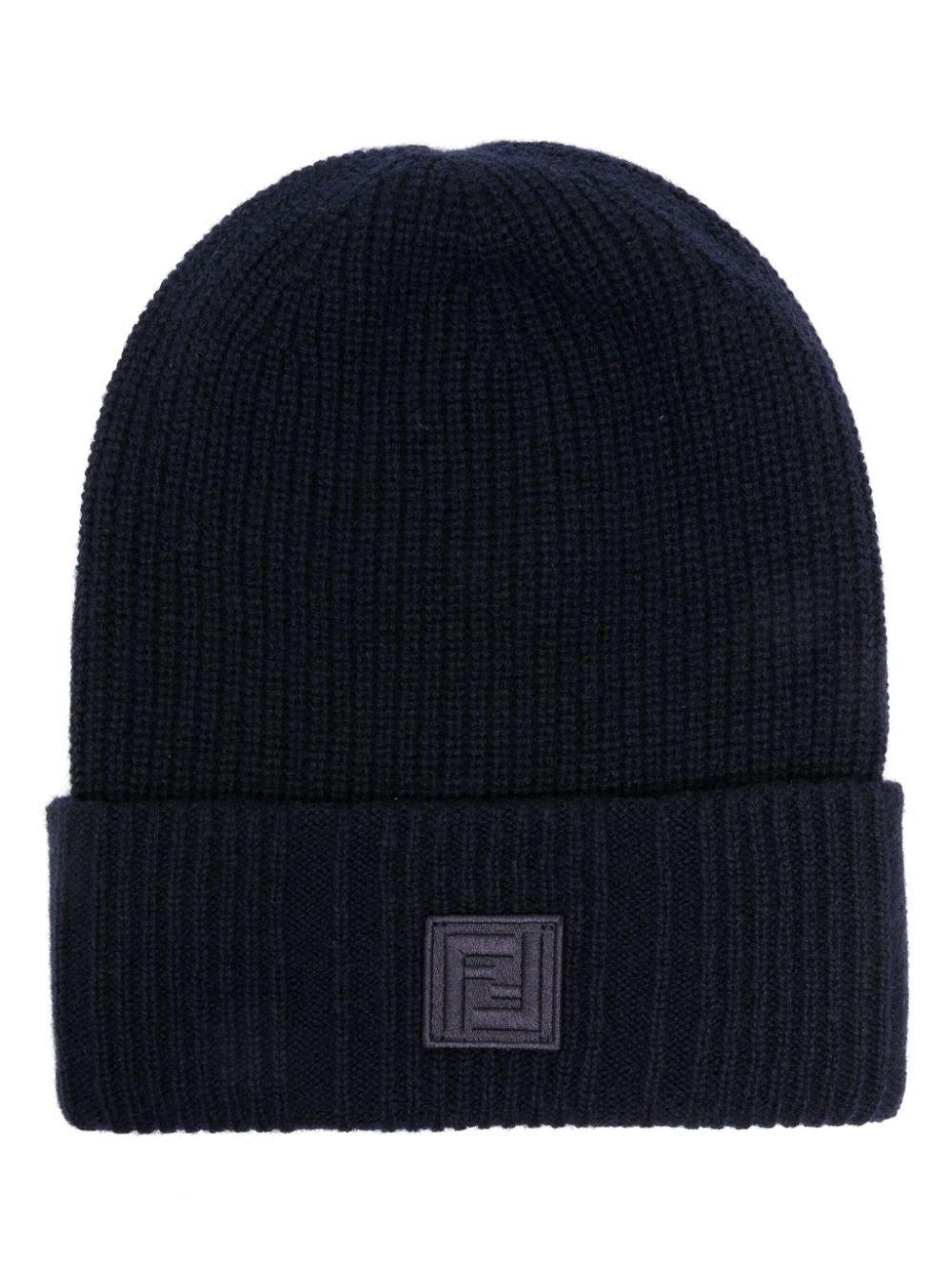 Shop Fendi Logo Patch Beanie In Blue