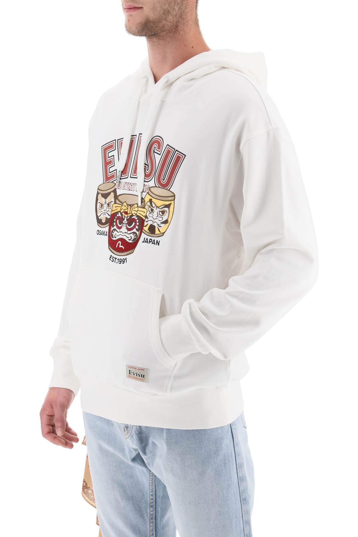 Shop Evisu Hoodie With Embroidery And Print In Off White (white)
