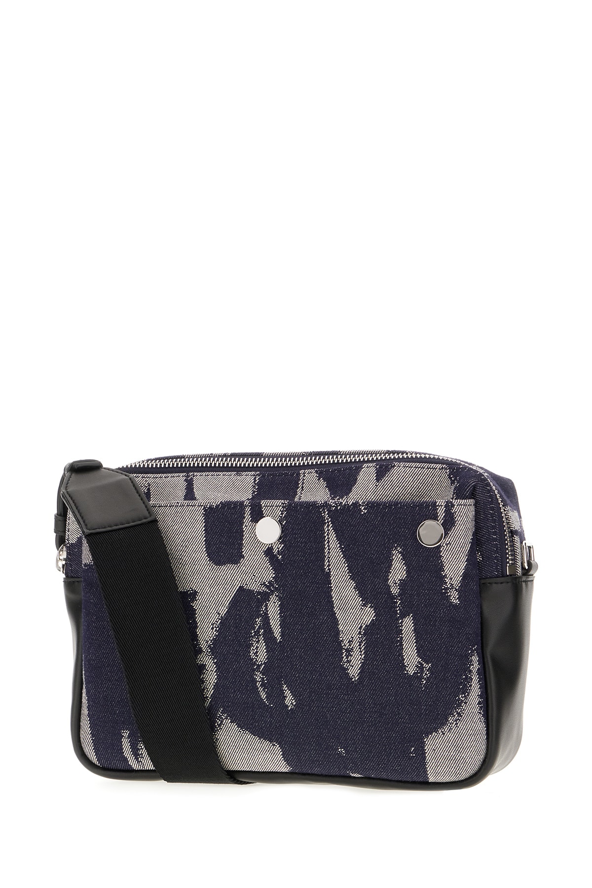 Shop Alexander Mcqueen Printed Denim Crossbody Bag In Dk Blue Ivory Black