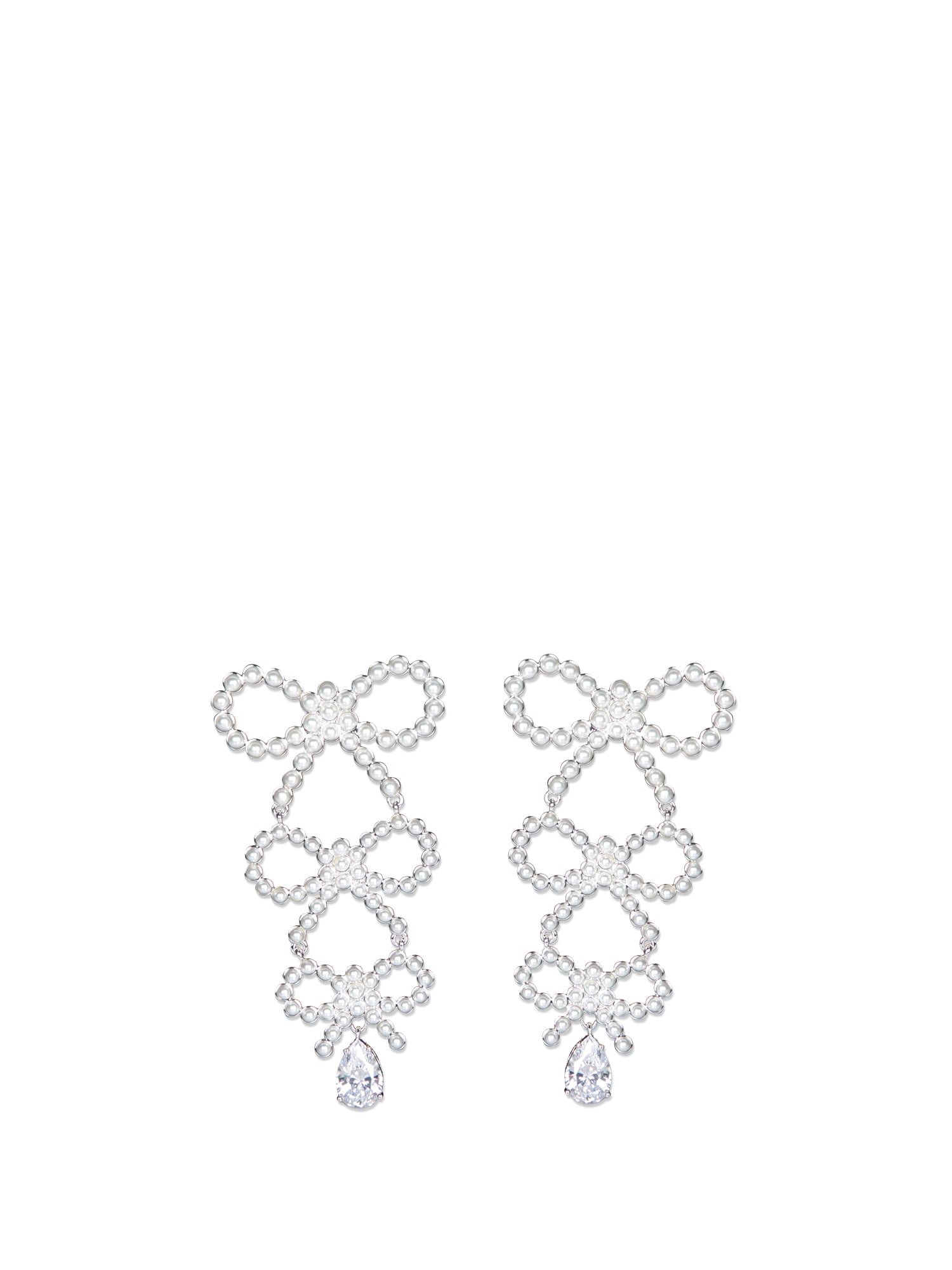 Shop Self-portrait Silver And Pearl Tiered Bow Earrings In Metallic