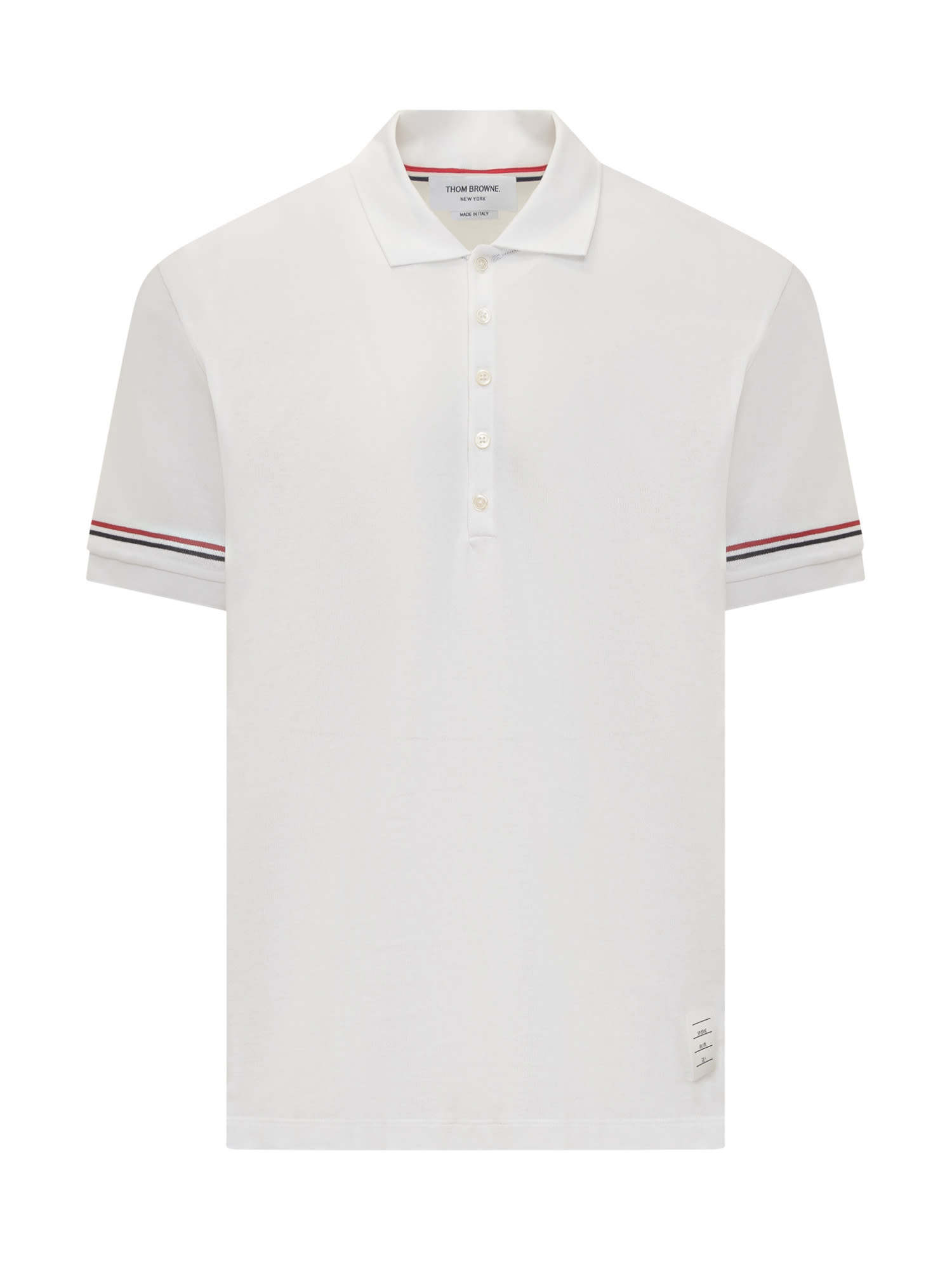 Thom Browne Short-sleeved Navy Polo Shirt With Patch In White