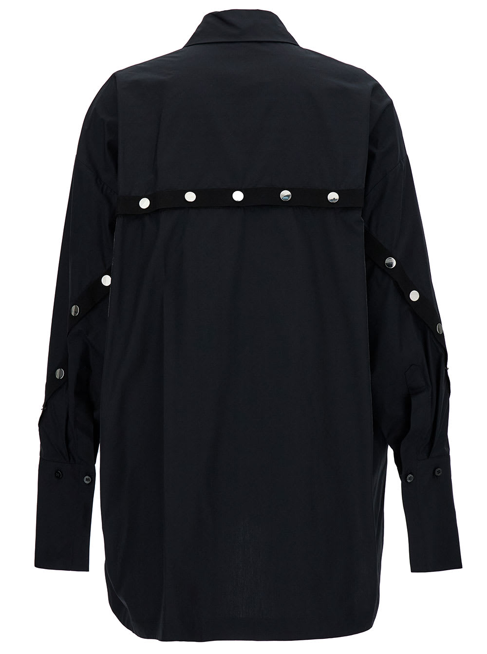 Shop Attico Black Oversized Asymmetric Shirt With Studs In Cotton Woman