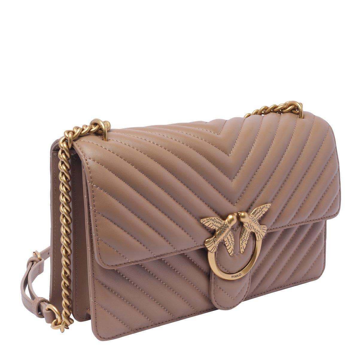 Pinko Love One Classic Chain-linked Crossbody Bag In Ginger Biscuit